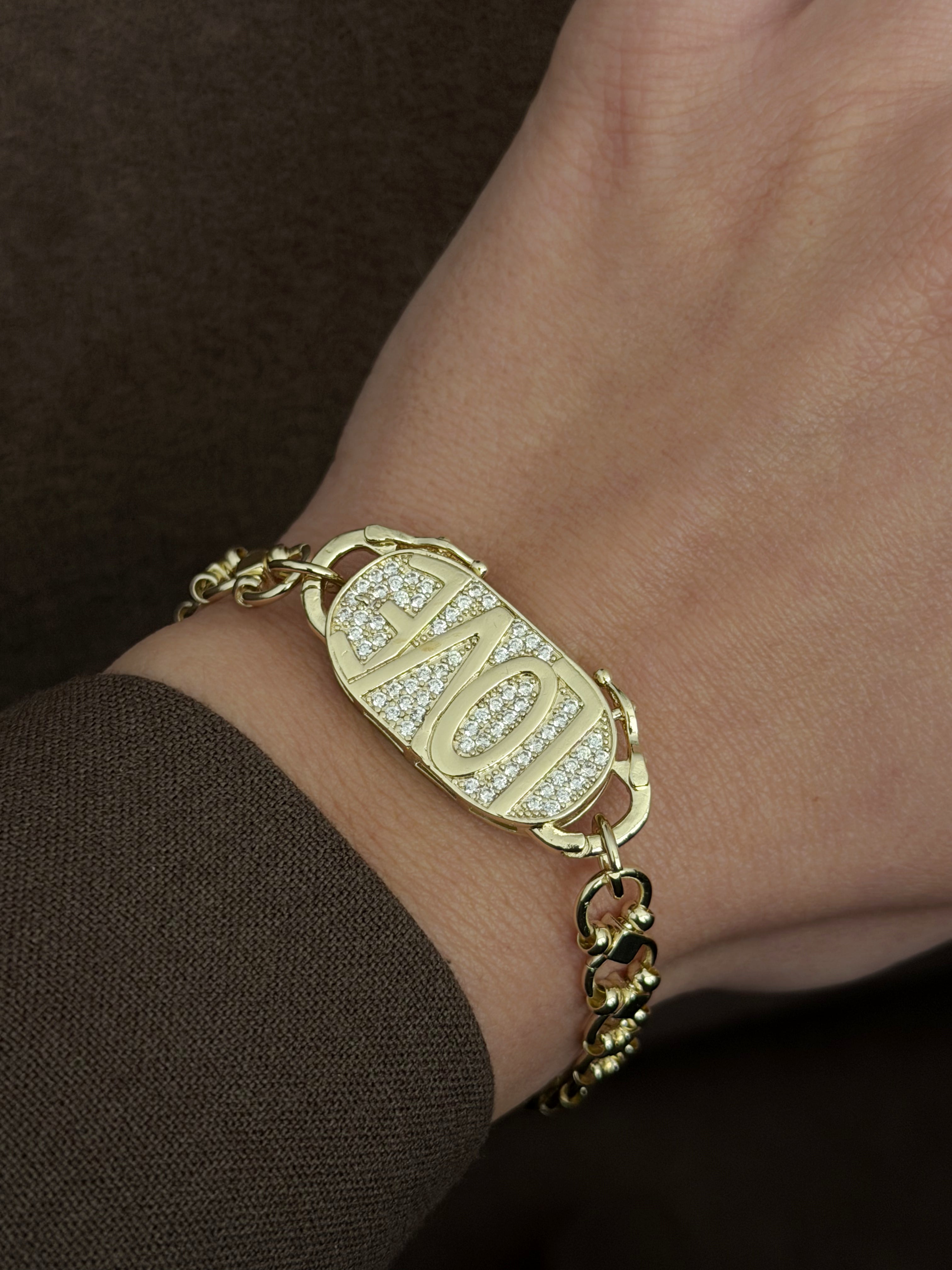 CW1VPBRCLT00125-gold-cz-pave-love-cutout-oval-plaque-link-bracelet-catwalkjewellery wholesale jewelry BRACELETS  Catwalk Jewellery Europe