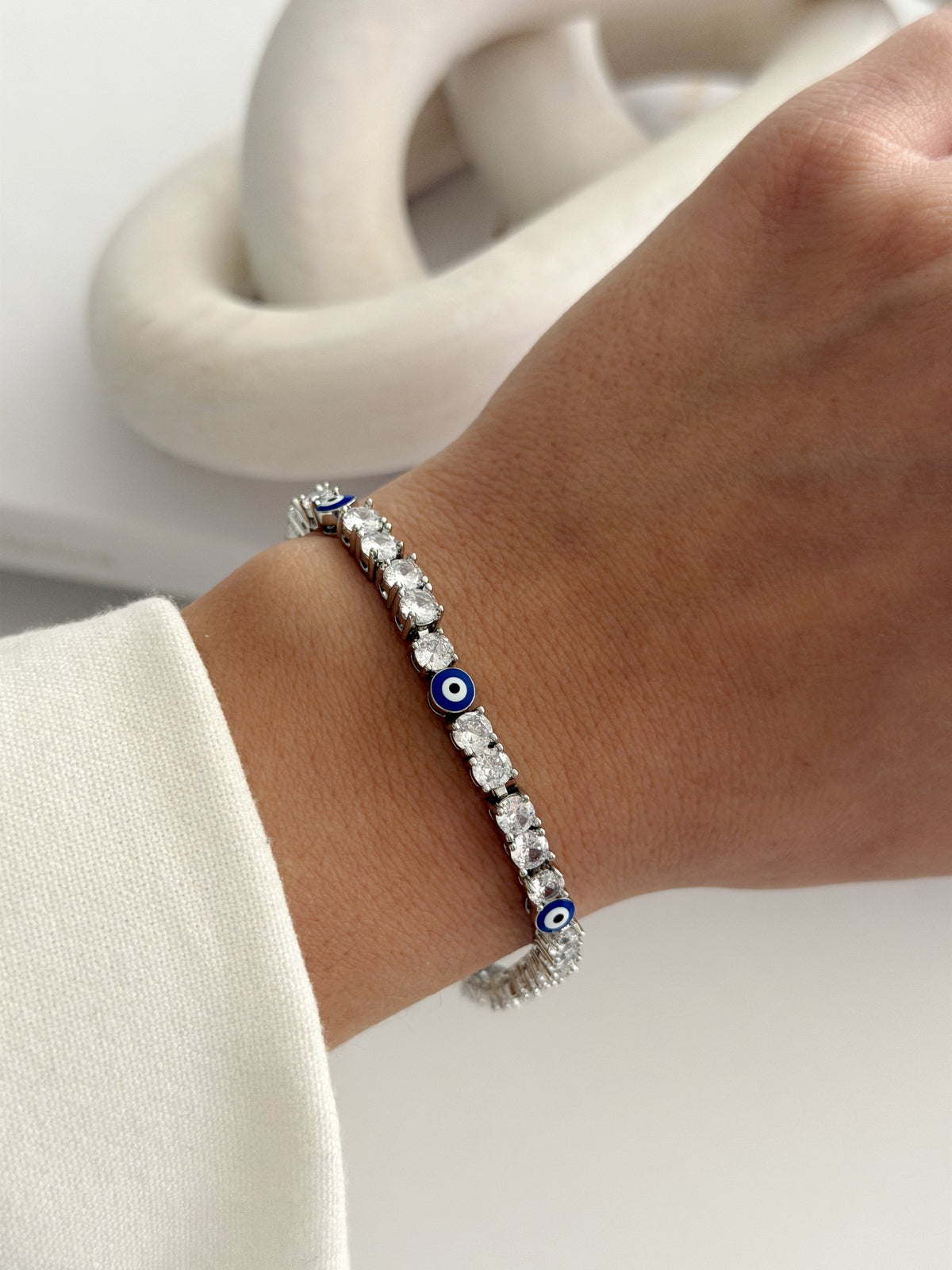 CW1VPBRCLT0092-silver-round-cut-cz-evil-eye-motif-tennis-bracelet-catwalkjewellery wholesale jewelry BRACELETS  Catwalk Jewellery Europe