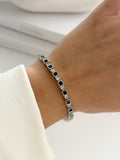 Silver Square Cut Sapphire Blue CZ Halo Tennis Bracelet - CW1VPBRCLT0094 | Wholesale Stainless Steel Jewelry Catwalk Jewellery Europe
