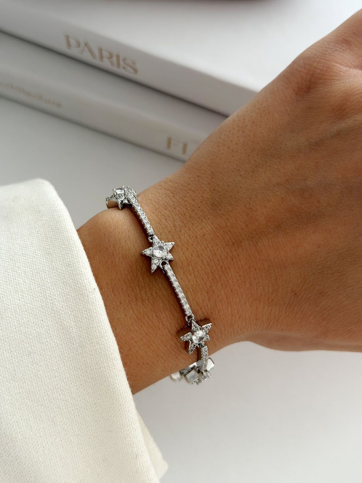 CW1VPBRCLT0095-silver-cz-pave-star-motif-station-bar-bracelet-catwalkjewellery wholesale jewelry BRACELETS  Catwalk Jewellery Europe