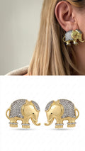Gold Sculptural Elephant Motif CZ Pave Statement Stud Earrings - CW1VPEARNG00316 | Wholesale Stainless Steel Jewelry Catwalk Jewellery Europe