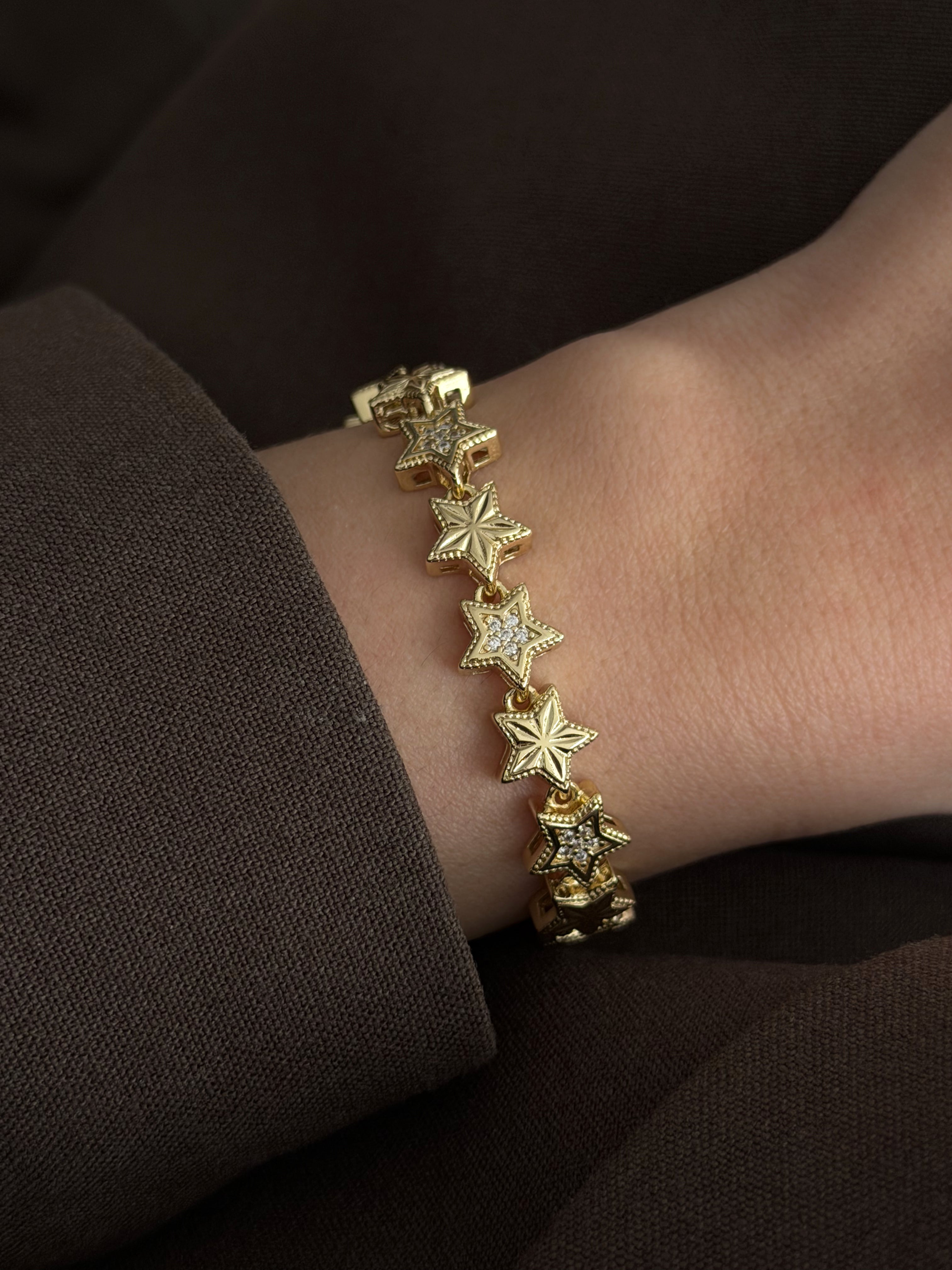 Gold Cz Pave Star Center Link Bracelet wholesale jewelry BRACELETS  Catwalk Jewellery Europe