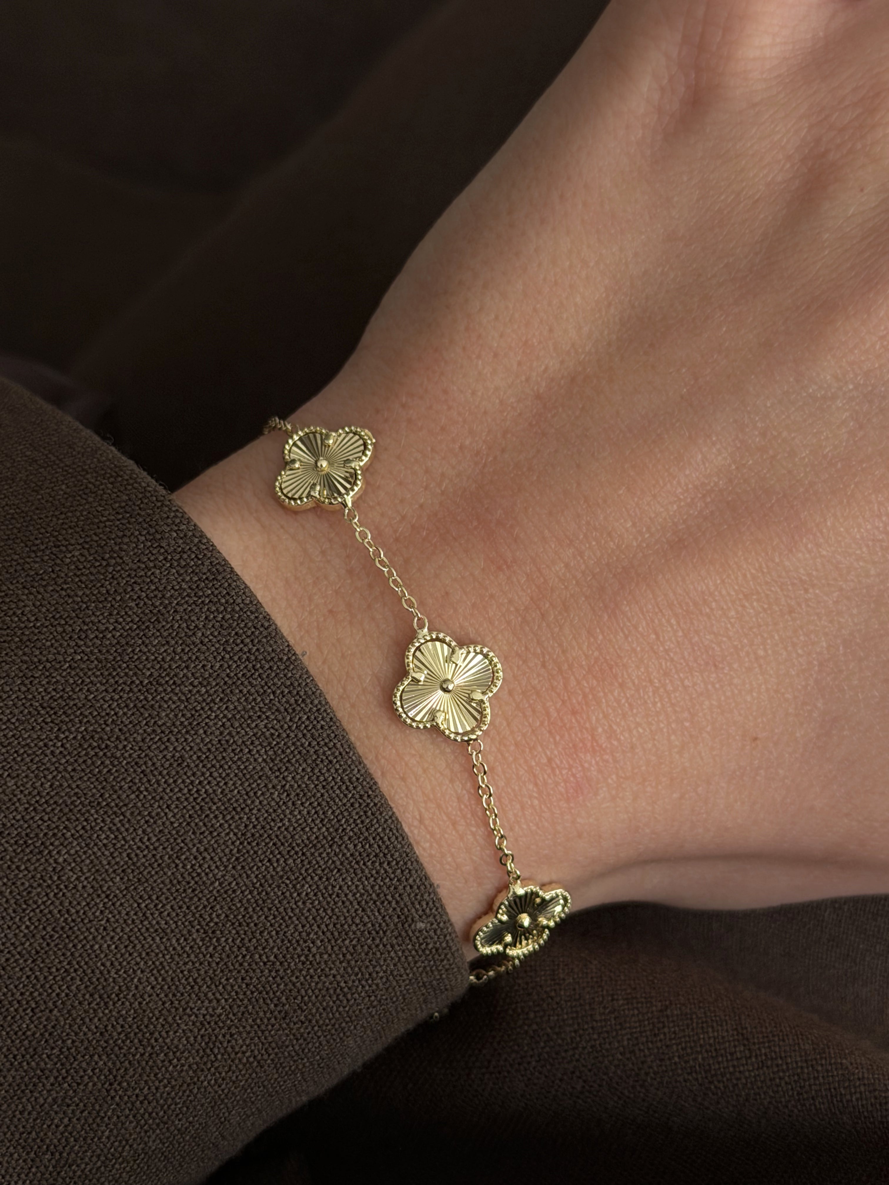 Gold Guilloche Clover Motif Station Bracelet wholesale jewelry BRACELETS  Catwalk Jewellery Europe