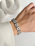 Silver Cz Pave Alternating Baguette Flower Square Halo Link Bracelet wholesale jewelry BRACELETS  Catwalk Jewellery Europe