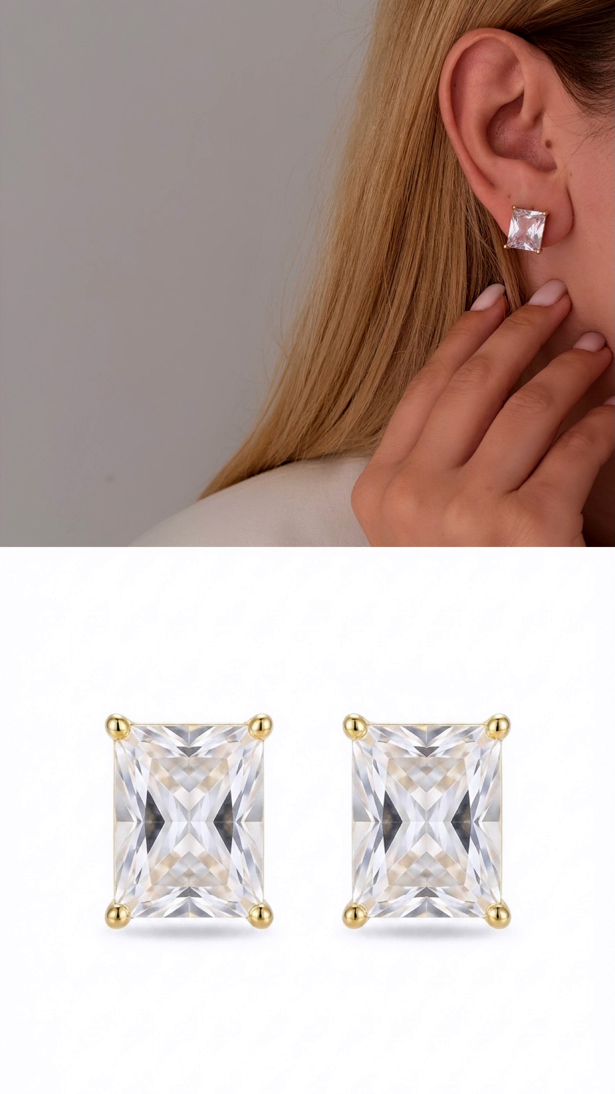 Gold Emerald Cut Cz Prong Set Stud Earrings wholesale jewelry VIP 14K EARRINGS  Catwalk Jewellery Europe