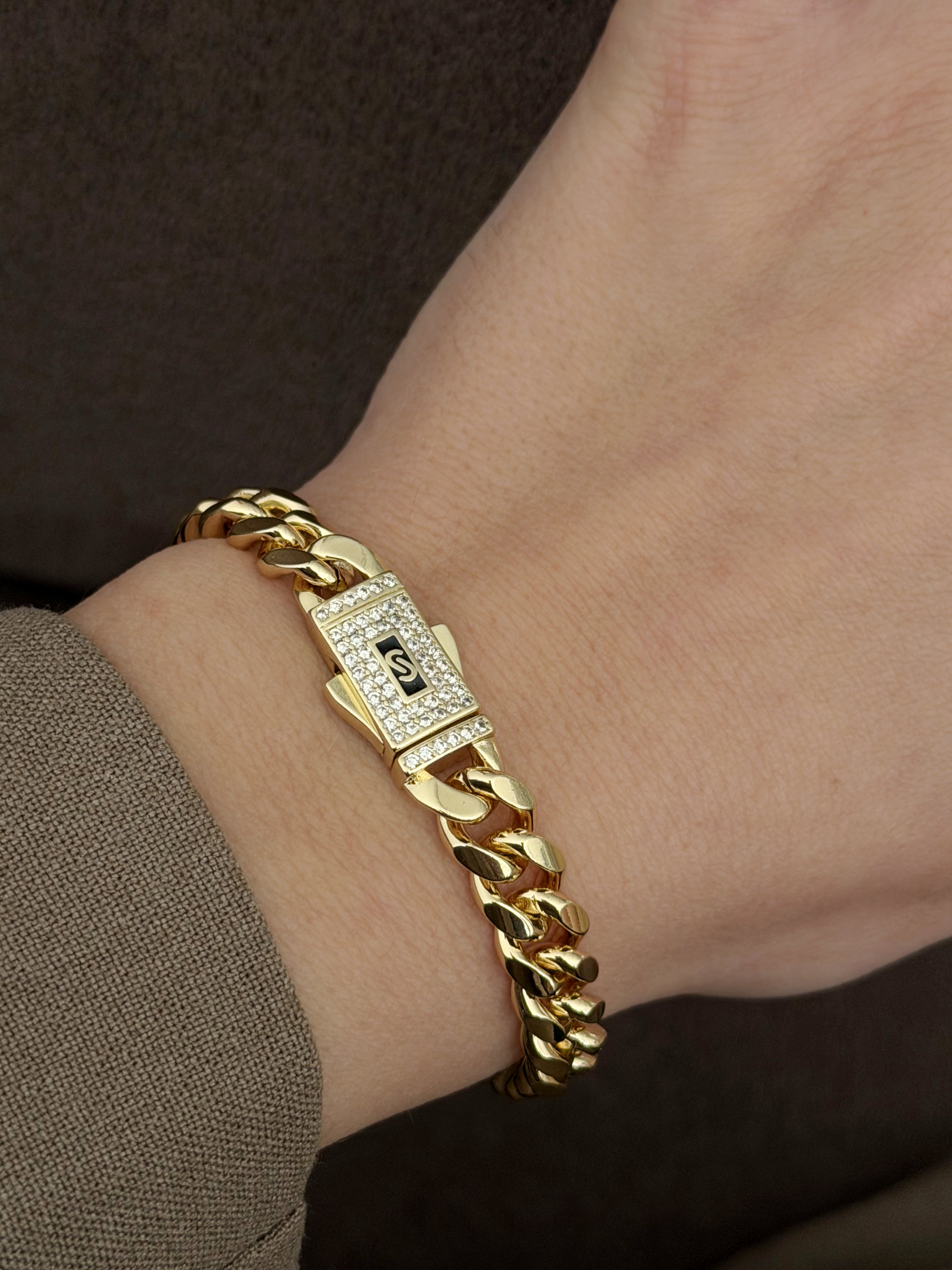 Gold Cz Pave Black Enamel Buckle Clasp Curb Chain Bracelet wholesale jewelry BRACELETS  Catwalk Jewellery Europe
