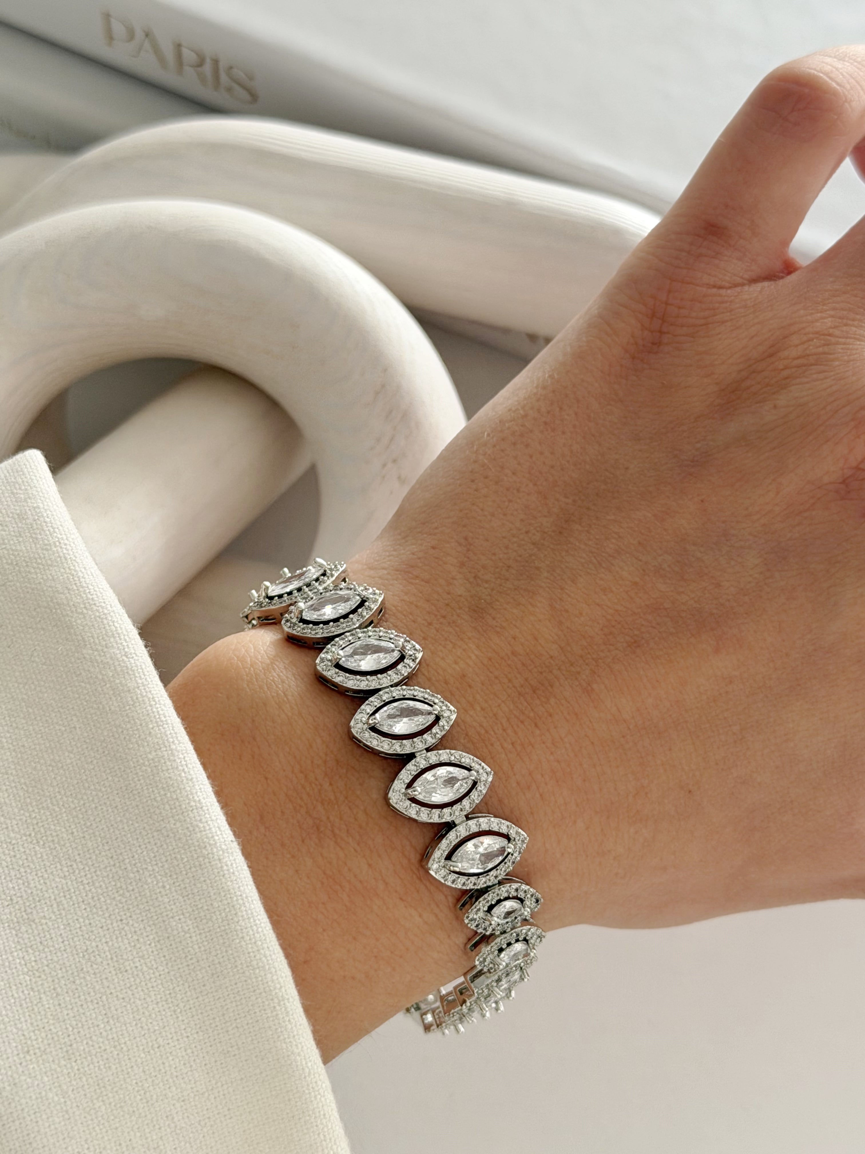 Silver Large Marquise Cut Cz Halo Link Bracelet wholesale jewelry BRACELETS  Catwalk Jewellery Europe