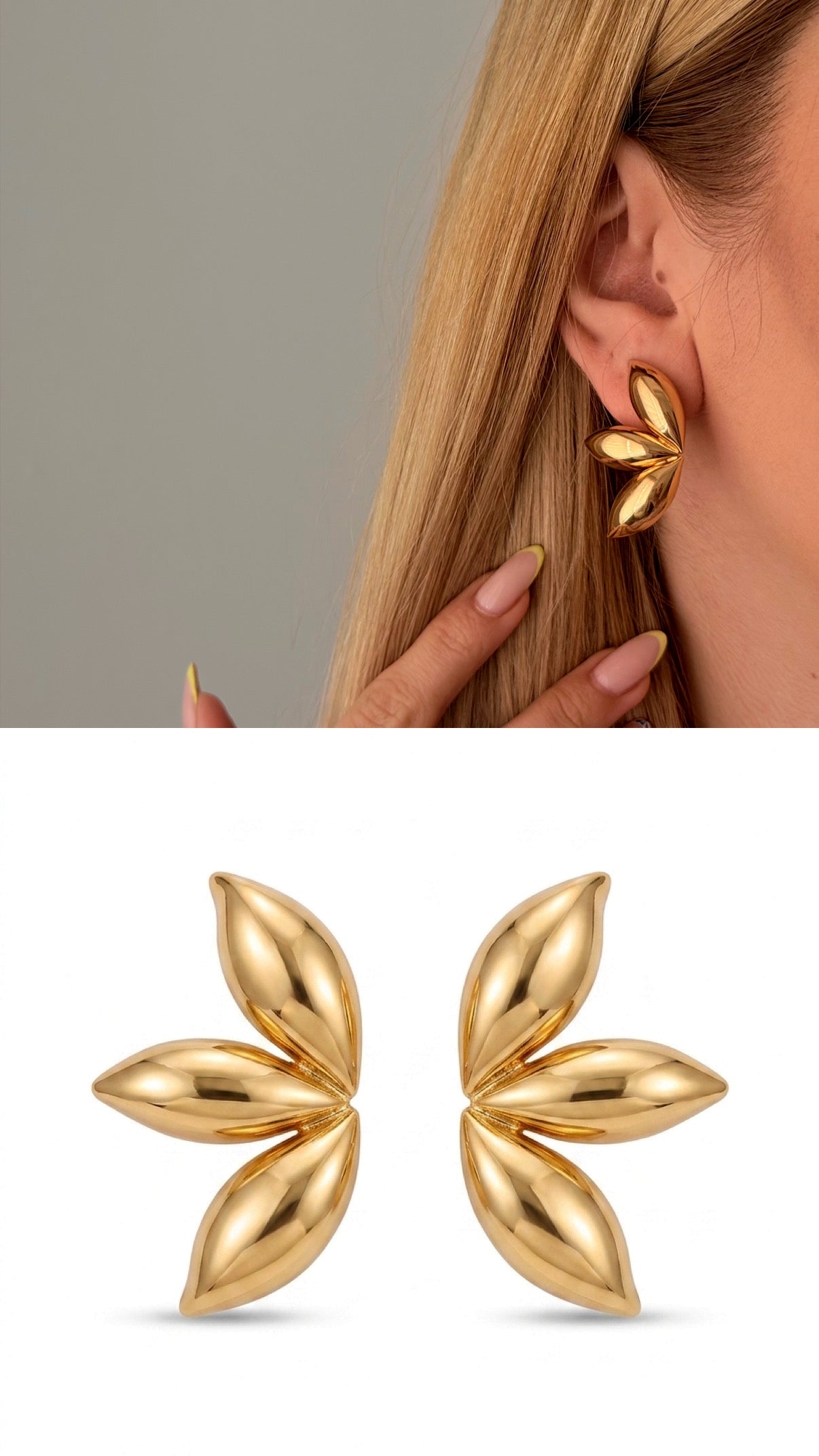Gold Sculptural Floral Petal Cluster Bold Power Dressing Statement Earrings wholesale jewelry VIP 14K EARRINGS  Catwalk Jewellery Europe