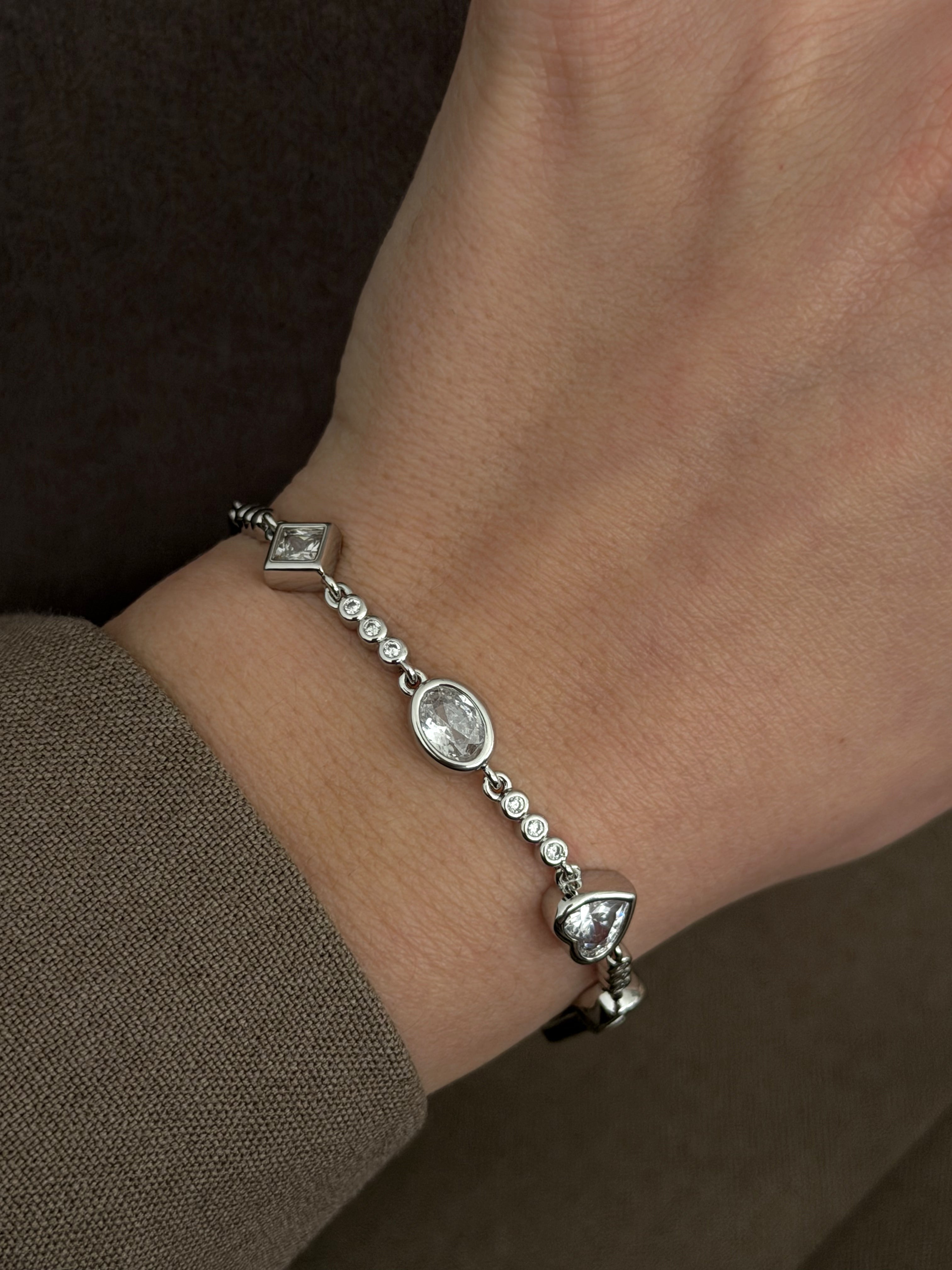 Silver Bezel Set Cz Mixed Shape Station Bracelet Alternate Angle wholesale jewelry BRACELETS  Catwalk Jewellery Europe