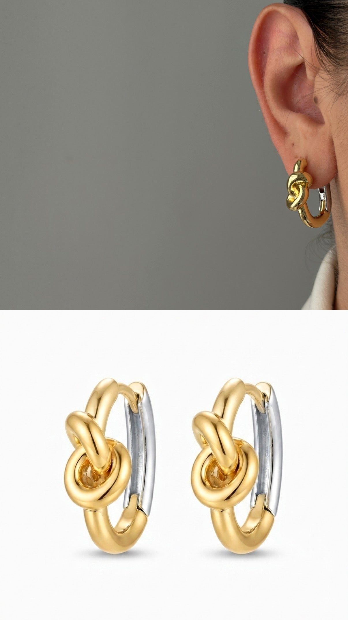 Two Tone Chunky Knot Huggie Hoops Curated Maximalism Statement Earrings wholesale jewelry VIP 14K EARRINGS  Catwalk Jewellery Europe