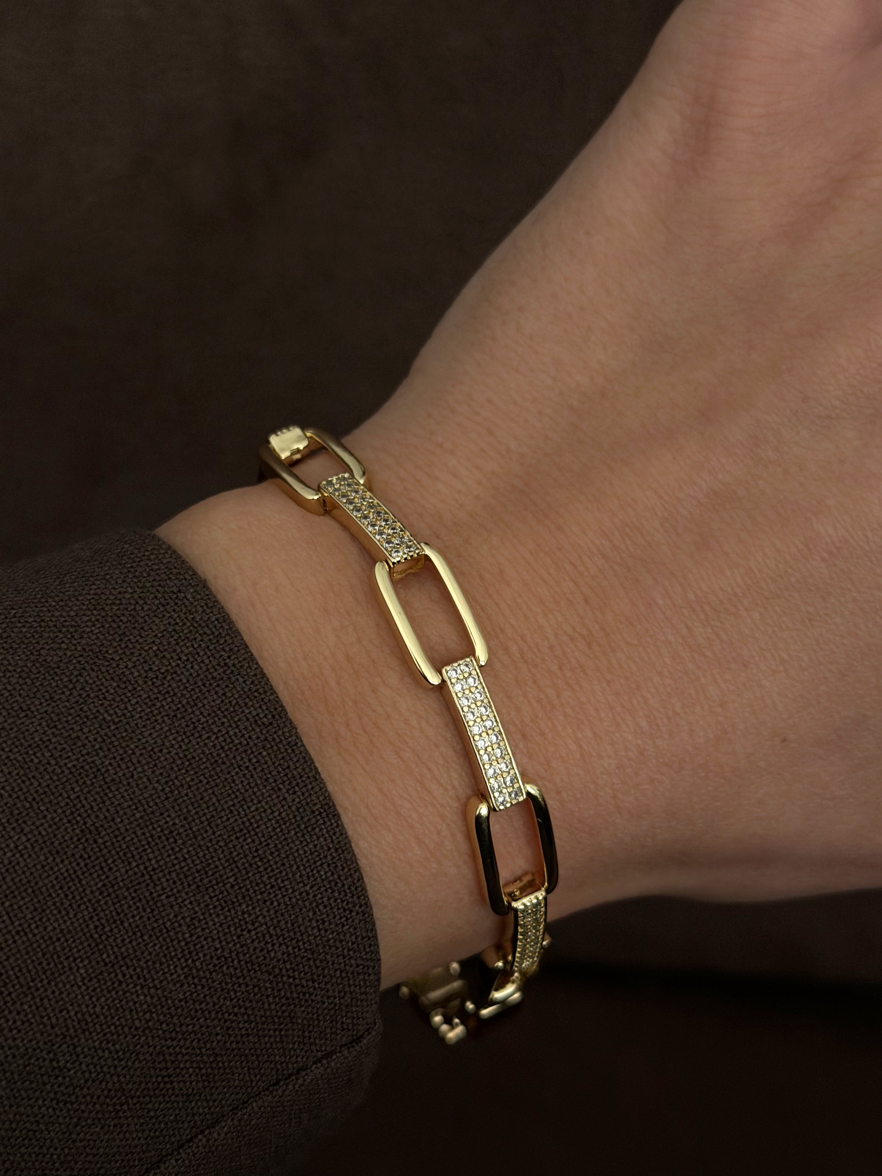 Gold Cz Pave Alternating Elongated Paperclip Link Bracelet wholesale jewelry BRACELETS  Catwalk Jewellery Europe