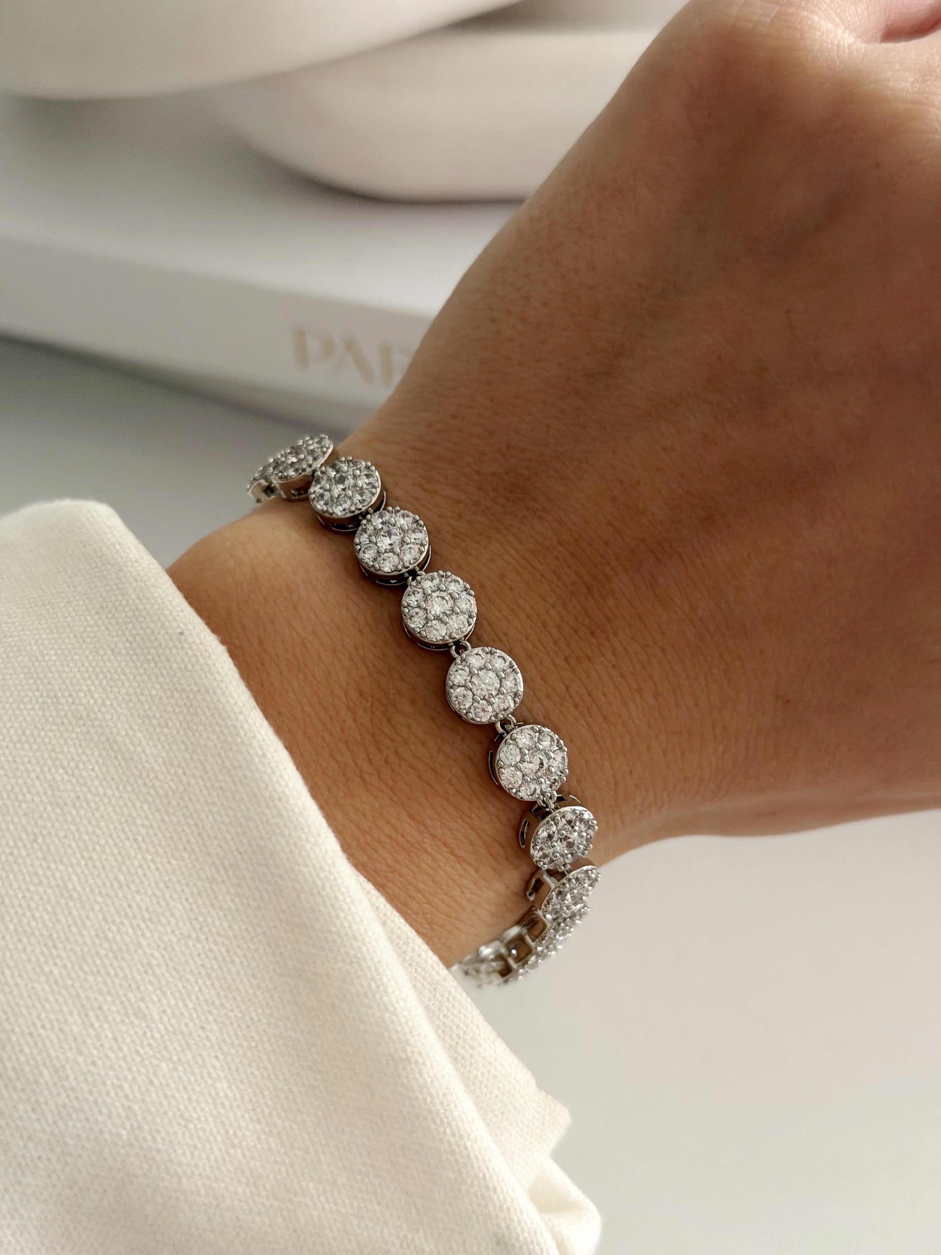 Silver Cz Pave Round Cluster Tennis Bracelet wholesale jewelry BRACELETS  Catwalk Jewellery Europe