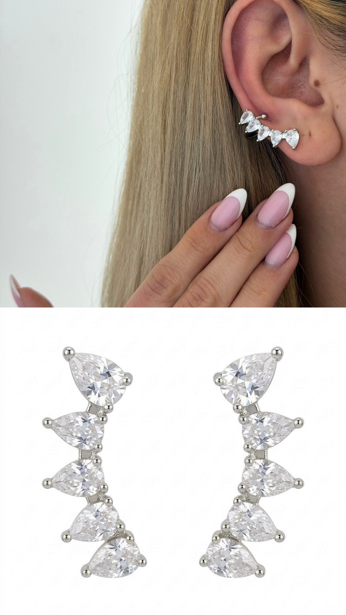 Silver Cz Pave Pear Cut Ear Climber Earrings wholesale jewelry VIP 14K EARRINGS  Catwalk Jewellery Europe