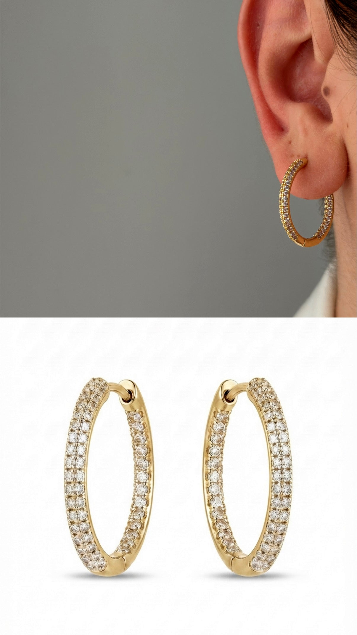 Gold Cz Pave Classic Slim Hoop Earrings wholesale jewelry VIP 14K EARRINGS  Catwalk Jewellery Europe