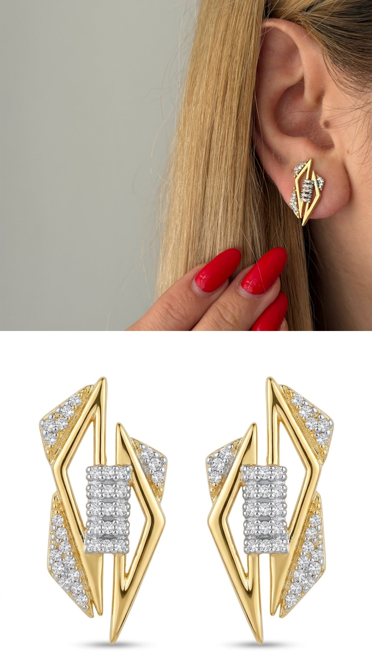 Gold Cz Pave Geometric Cutout Shield Stud Earrings wholesale jewelry VIP 14K EARRINGS  Catwalk Jewellery Europe