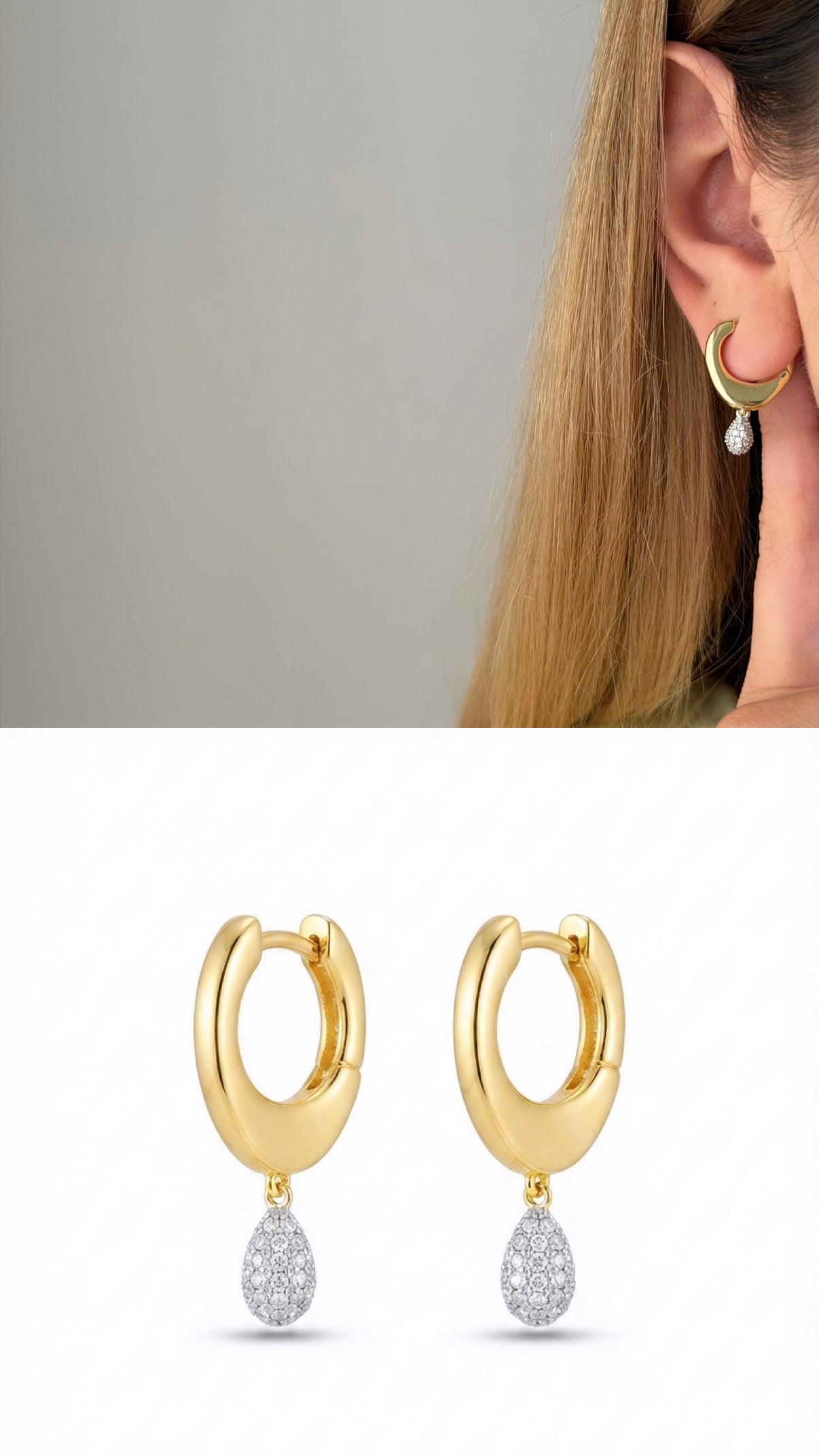 Gold Sun Kissed Chunky Huggie Hoop Cz Pave Teardrop Dangle Curated Maximalism Late Summer Statement Earrings wholesale jewelry VIP 14K EARRINGS  Catwalk Jewellery Europe