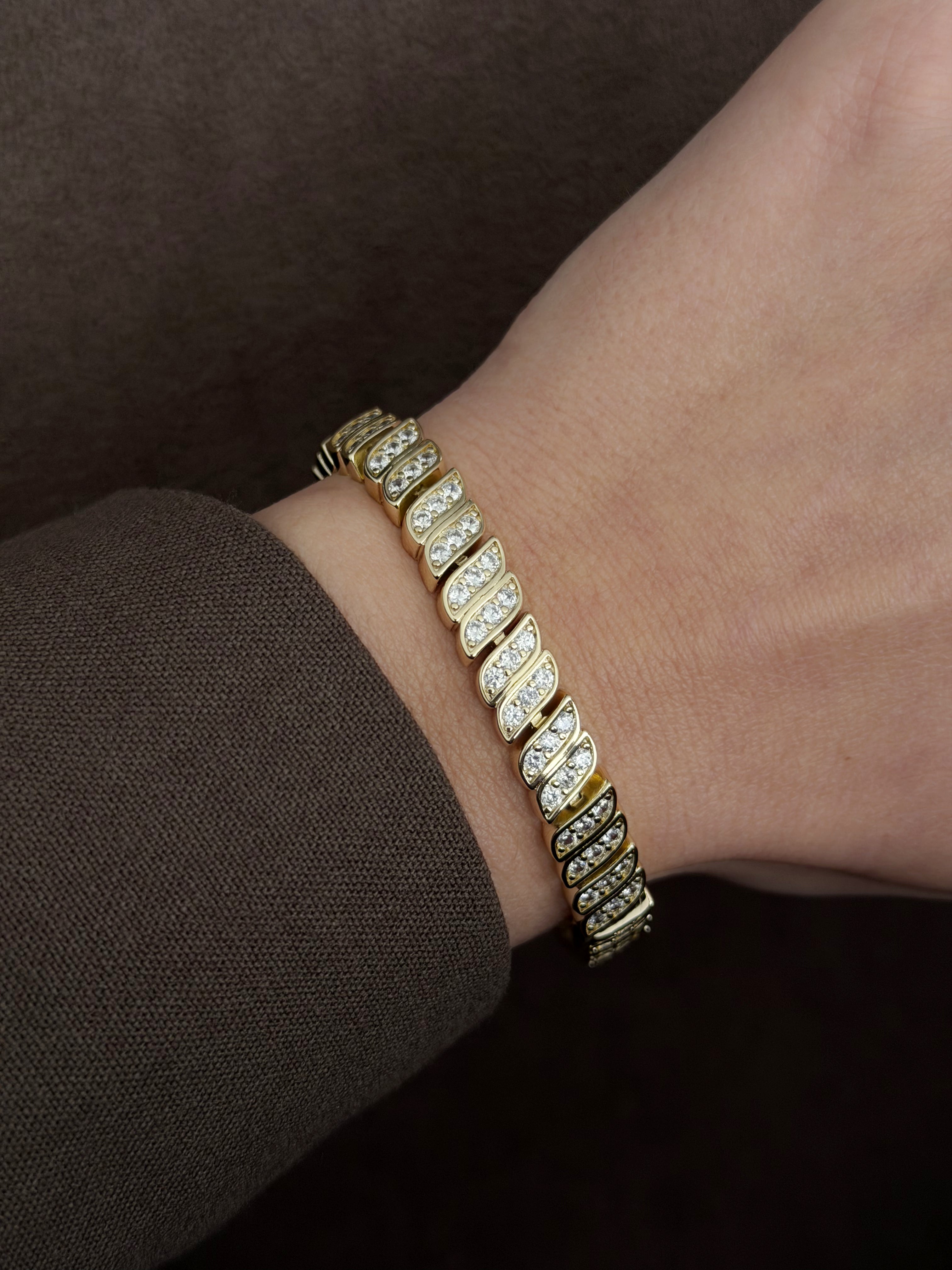 Gold Cz Pave Wavy S Curve Link Bracelet wholesale jewelry BRACELETS  Catwalk Jewellery Europe