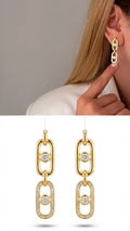 Gold Cz Pave Oval Link Mariner Chain Dangle Statement Earrings wholesale jewelry VIP 14K EARRINGS  Catwalk Jewellery Europe