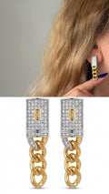 Two Tone Padlock Motif Cz Pave Chunky Curb Chain Dangle Power Dressing Statement Earrings wholesale jewelry VIP 14K EARRINGS  Catwalk Jewellery Europe