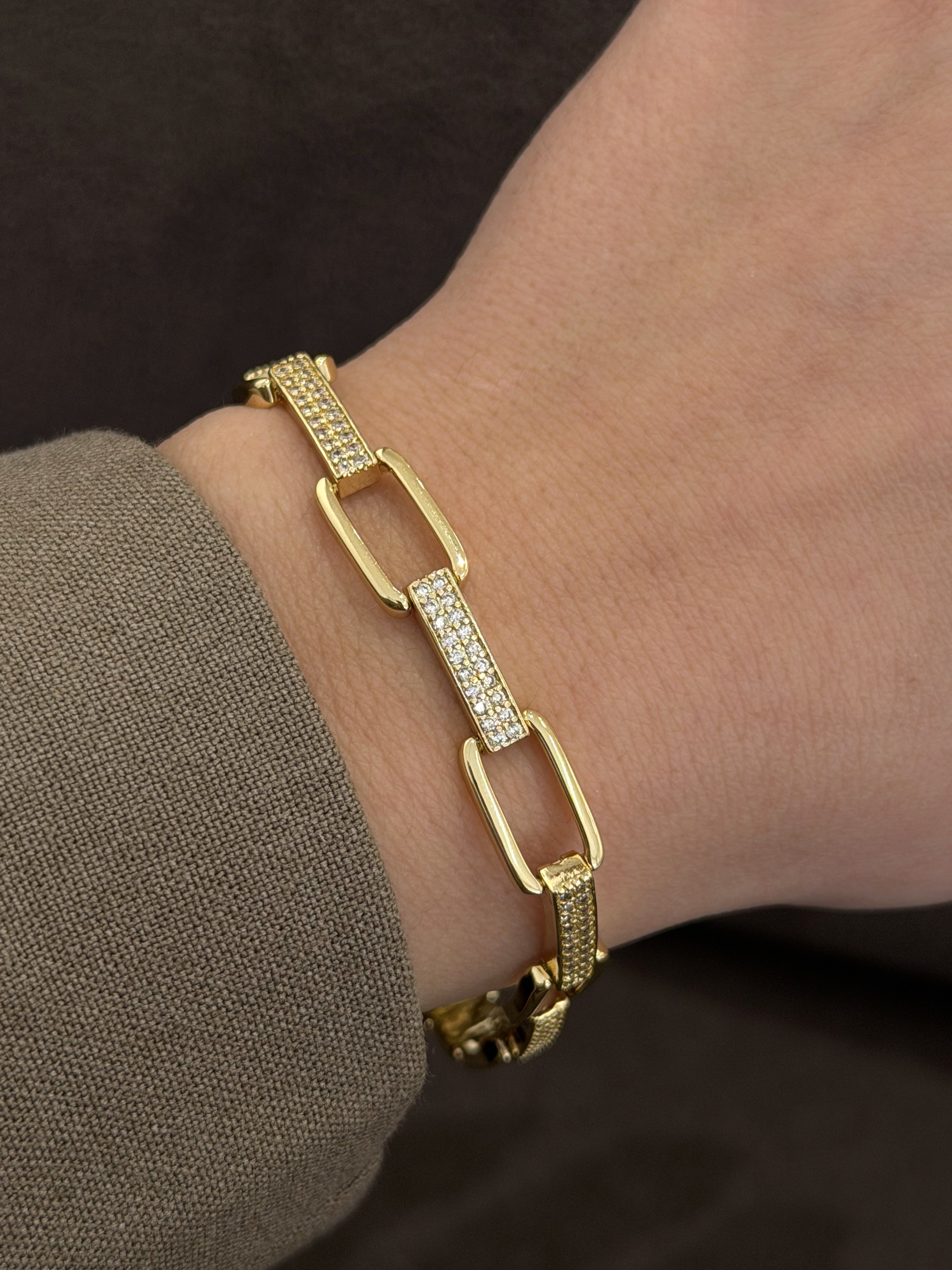 Gold Cz Pave Alternating Elongated Paperclip Link Bracelet wholesale jewelry BRACELETS  Catwalk Jewellery Europe
