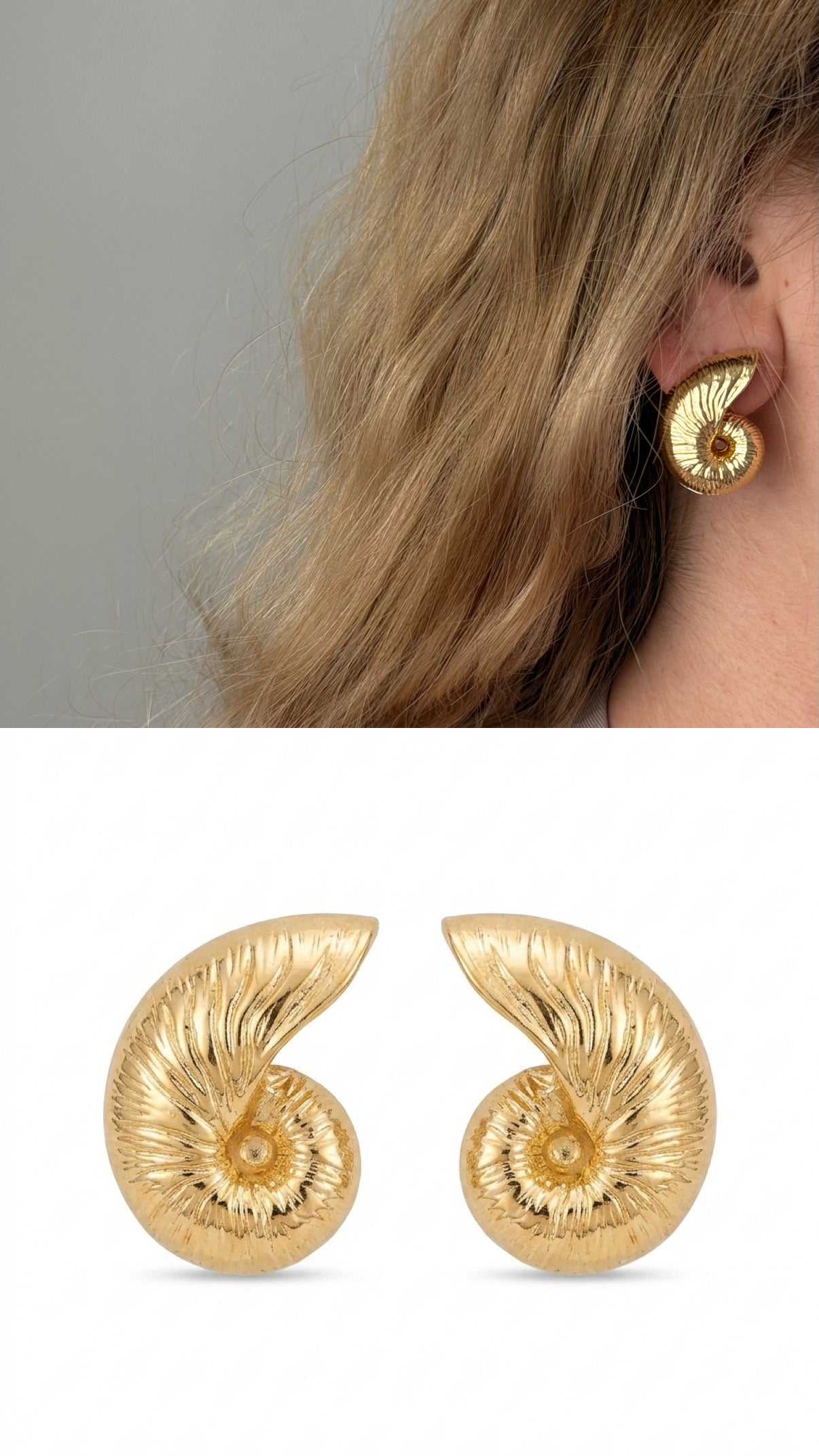 Gold Textured Nautilus Shell Stud Earrings wholesale jewelry VIP 14K EARRINGS  Catwalk Jewellery Europe