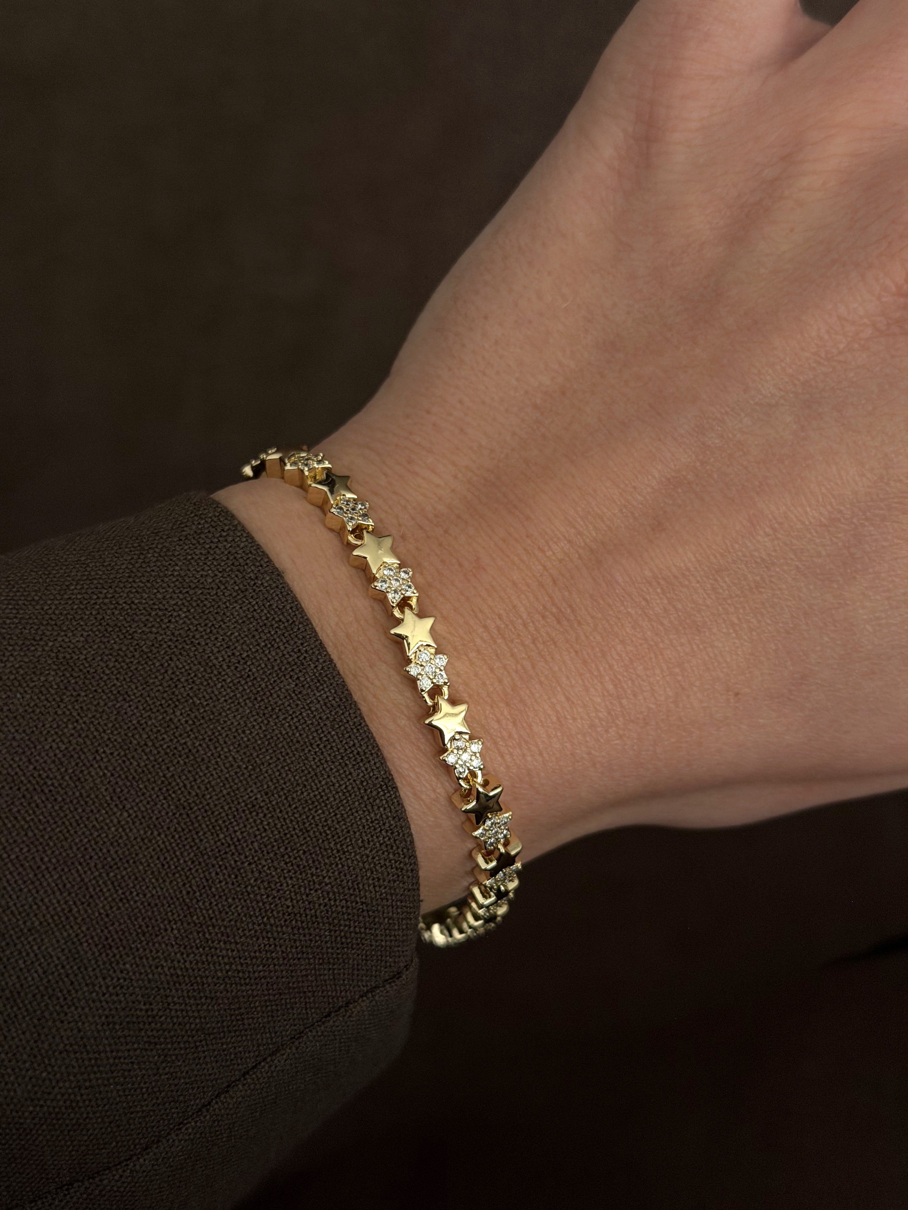 Gold Pave And Polished Star Motif Tennis Bracelet wholesale jewelry BRACELETS  Catwalk Jewellery Europe