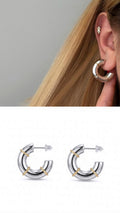 Two Tone Smooth C Hoop Gold Accent Band Stud Earrings wholesale jewelry VIP 14K EARRINGS  Catwalk Jewellery Europe