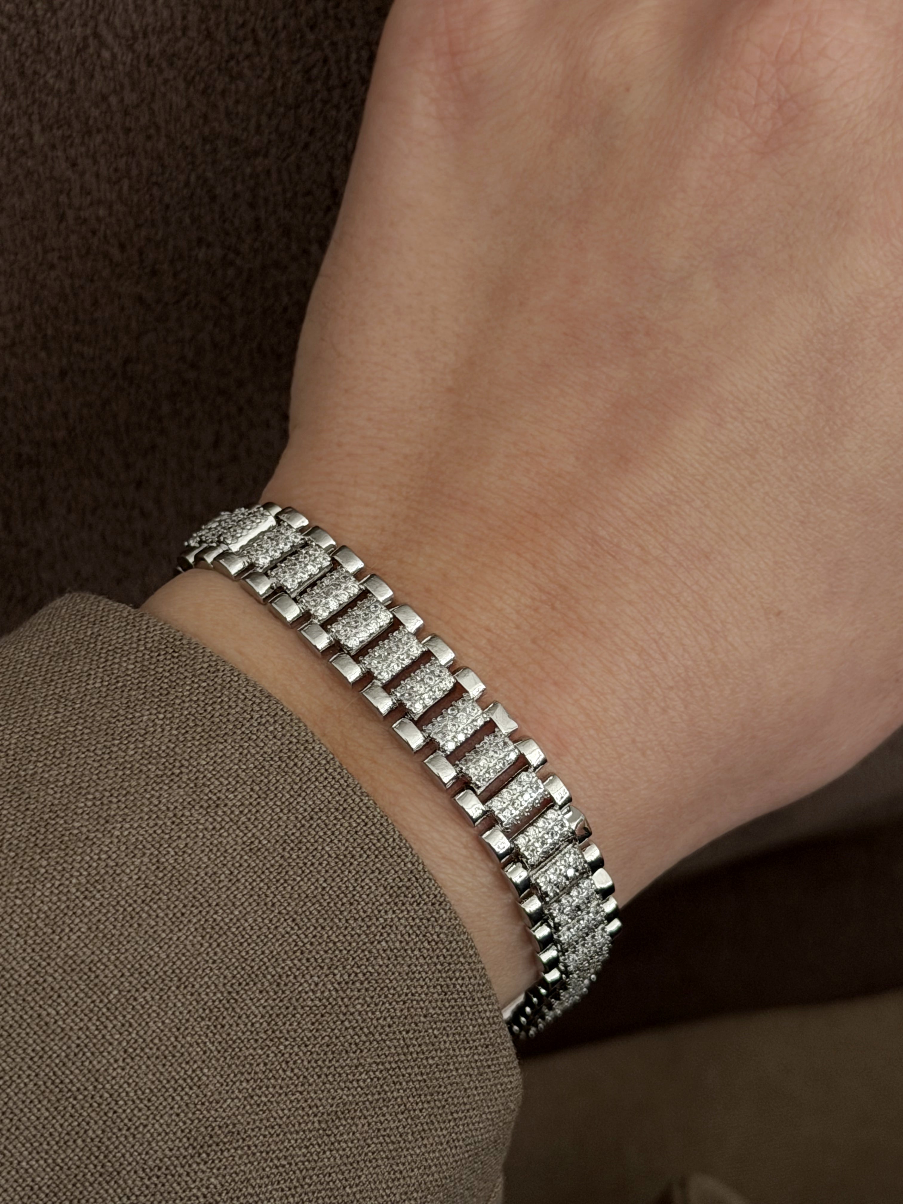 Silver Cz Pave Brick Watch Band Link Bracelet wholesale jewelry BRACELETS  Catwalk Jewellery Europe
