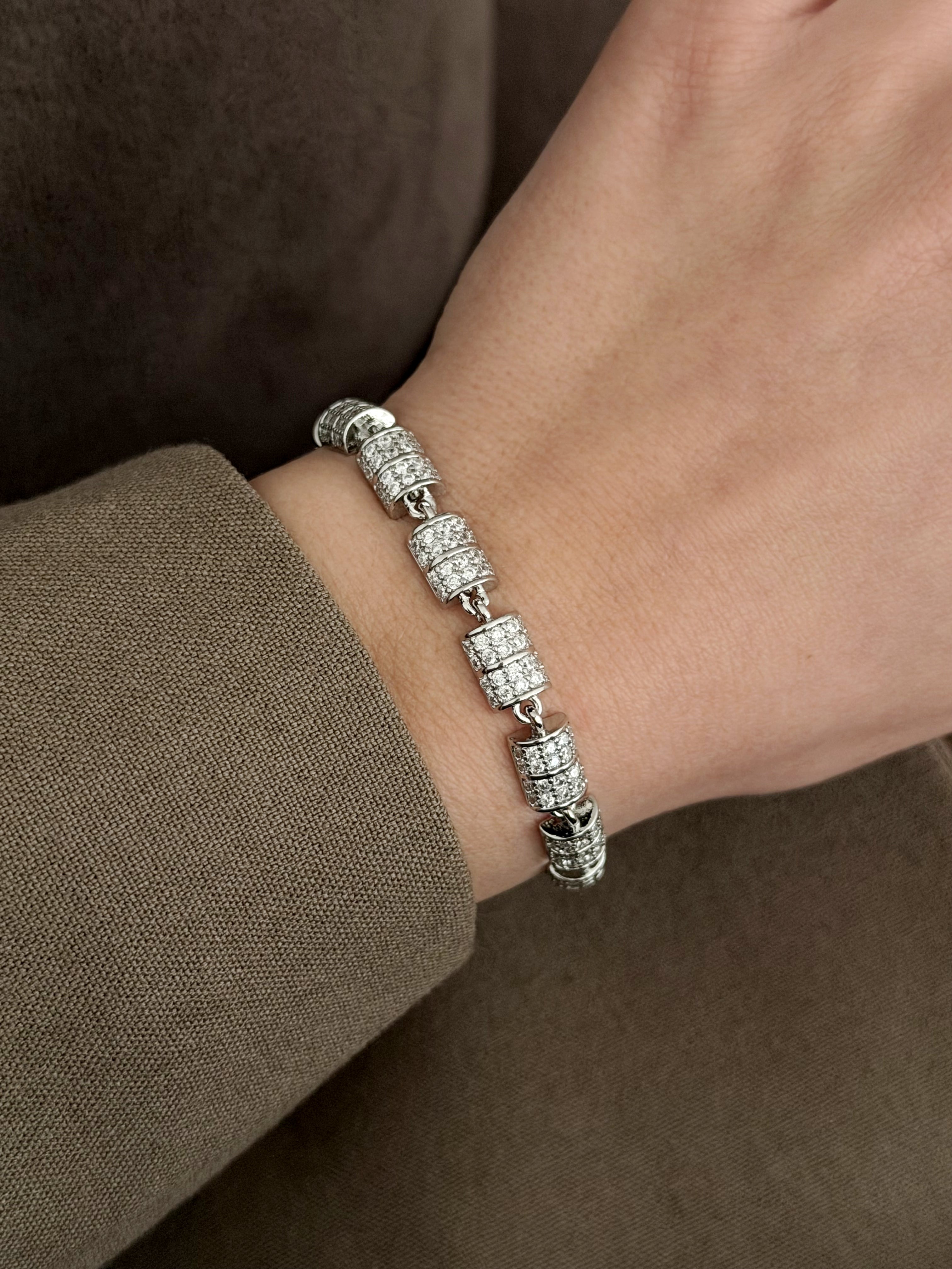 Silver Cz Pave Cylindrical Drum Link Bracelet wholesale jewelry BRACELETS  Catwalk Jewellery Europe
