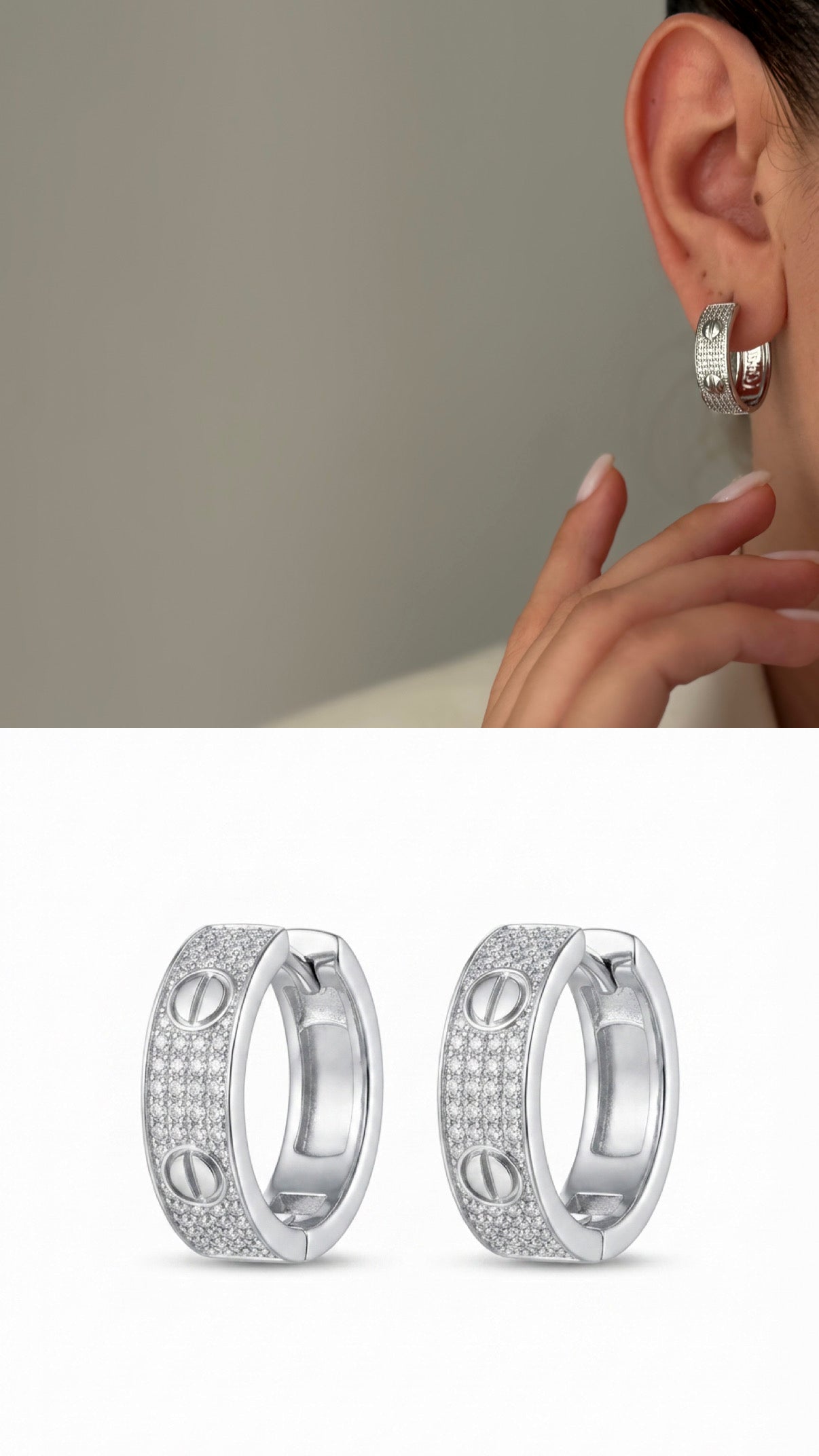 Silver Chunky Power Dressing Hoops Screw Motif Cz Pave Curated Maximalism Statement Earrings wholesale jewelry VIP 14K EARRINGS  Catwalk Jewellery Europe