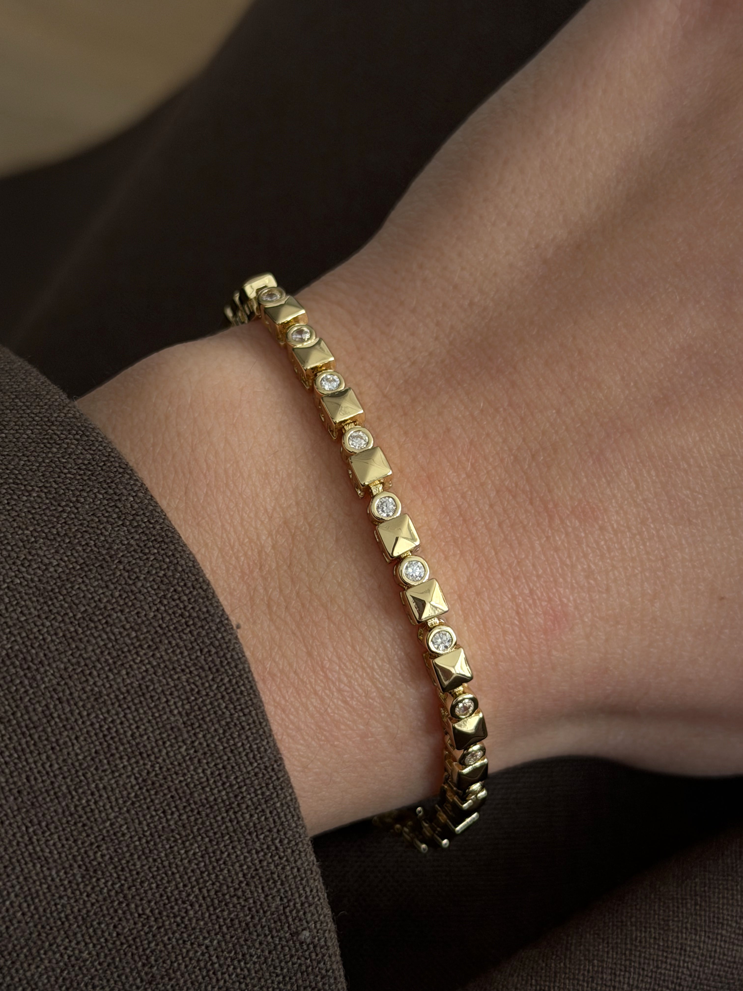 Gold Pyramid Stud And Cz Station Bracelet wholesale jewelry BRACELETS  Catwalk Jewellery Europe