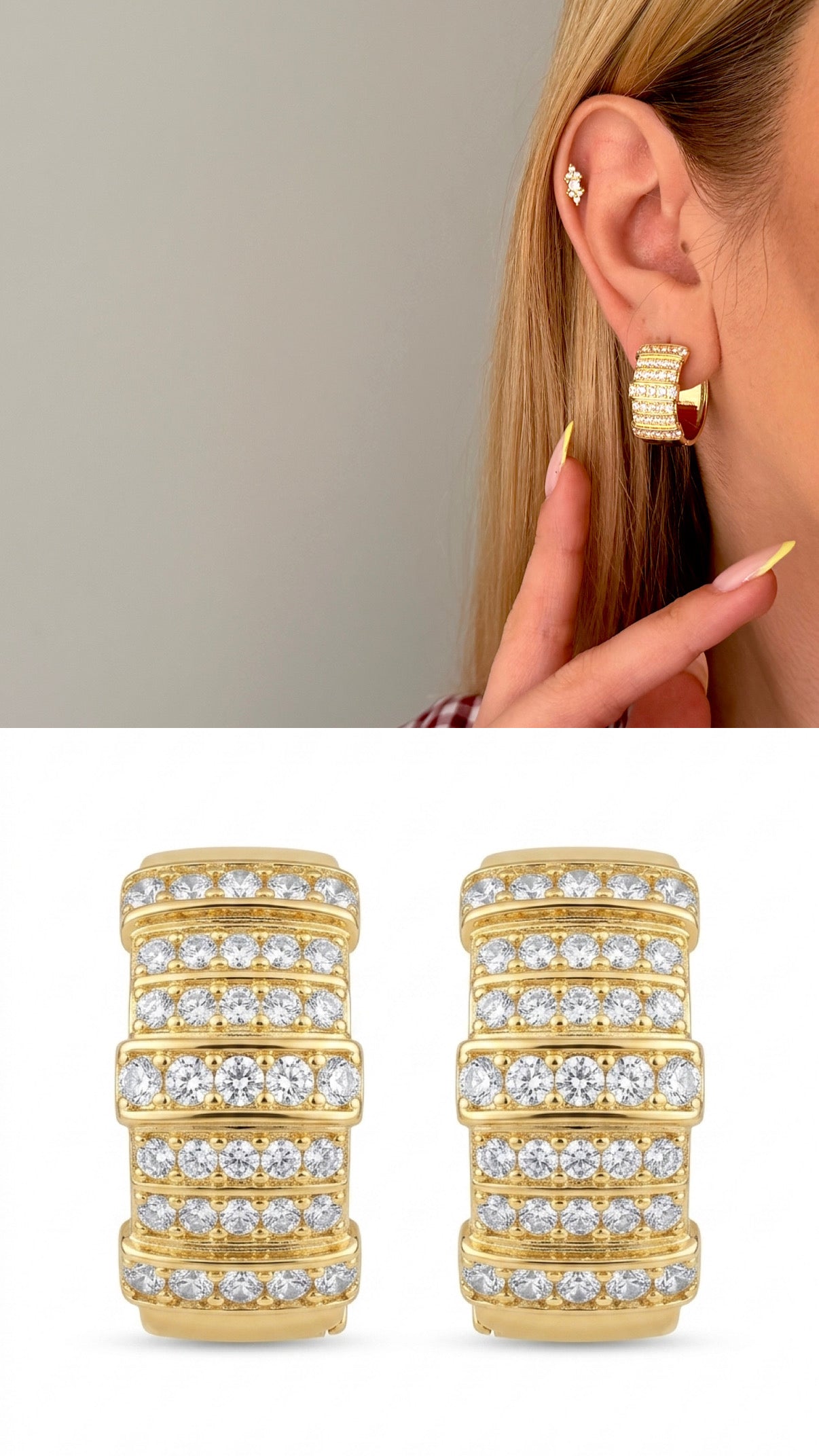 Gold Chunky Power Dressing Hoops Ribbed Cz Pave Curated Maximalism Late Summer Statement Earrings wholesale jewelry VIP 14K EARRINGS  Catwalk Jewellery Europe