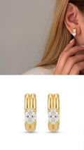Gold Double Band Oval Cz Huggie Hoop Earrings wholesale jewelry VIP 14K EARRINGS  Catwalk Jewellery Europe