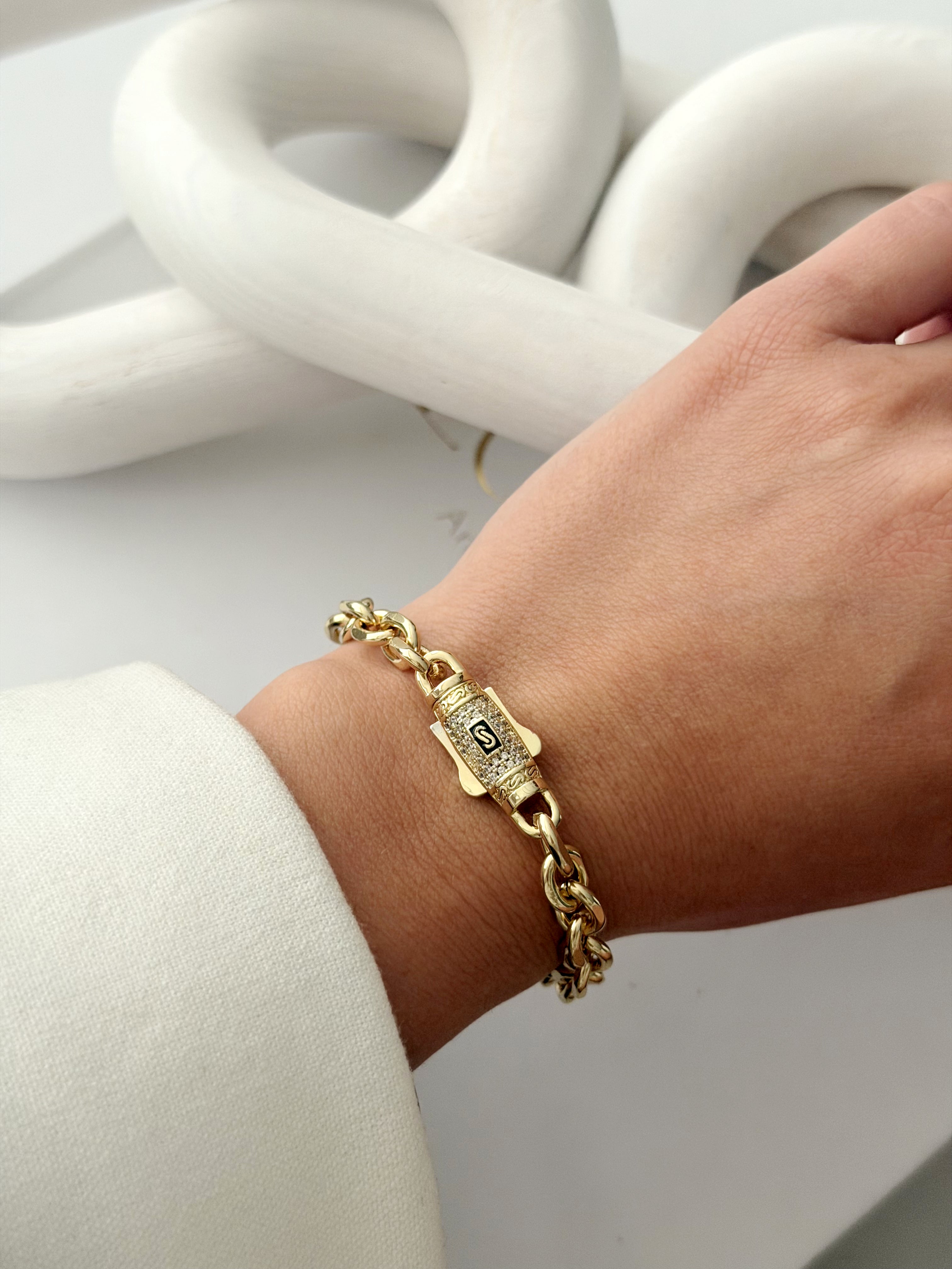 Gold Cz Pave Buckle Clasp Cable Chain Bracelet wholesale jewelry BRACELETS  Catwalk Jewellery Europe
