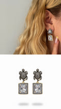 Two Tone Sculptural Turtle Motif Emerald Cut Cz Halo Dangle Statement Earrings wholesale jewelry VIP 14K EARRINGS  Catwalk Jewellery Europe