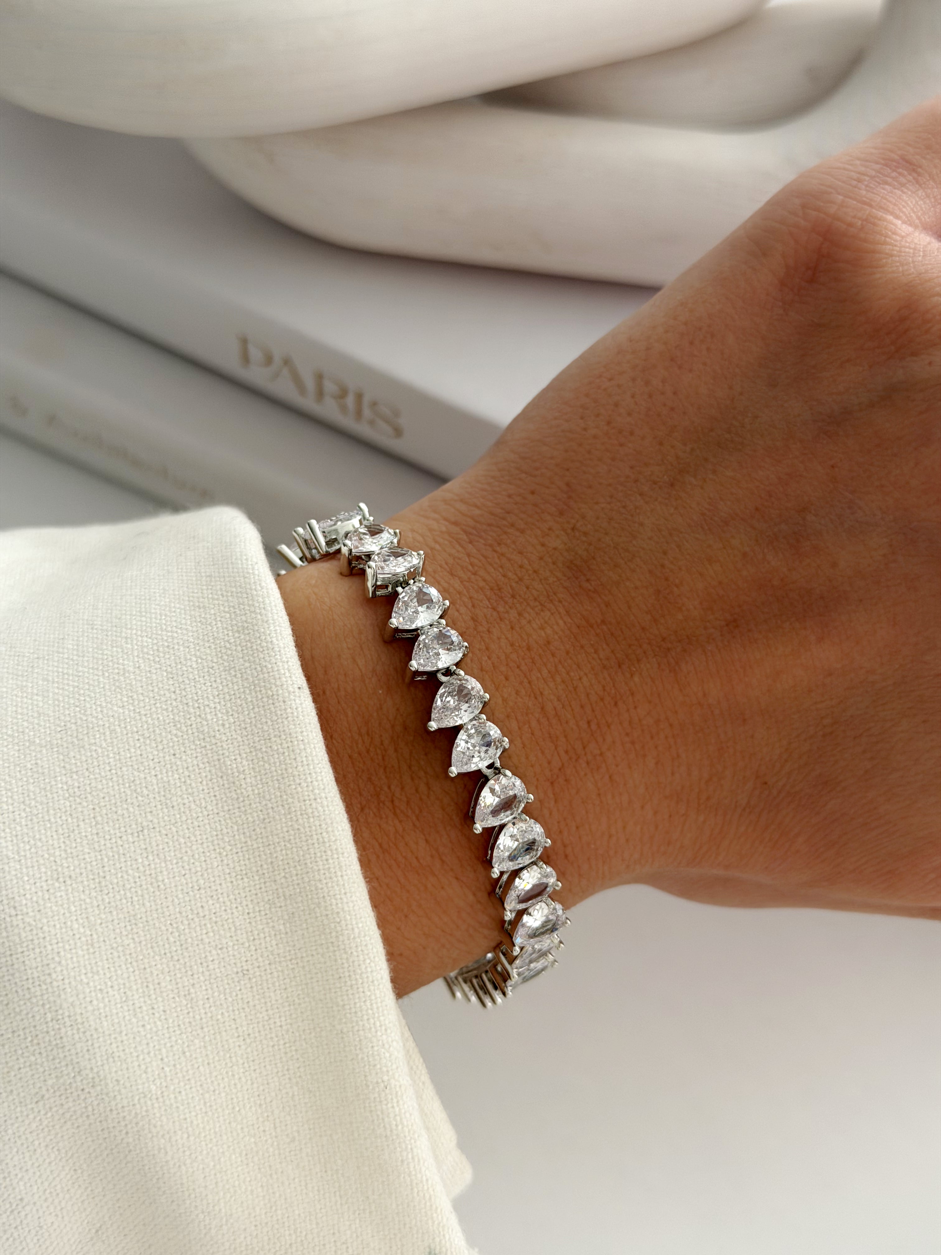 Silver Pear Cut Cz Tennis Bracelet wholesale jewelry BRACELETS  Catwalk Jewellery Europe