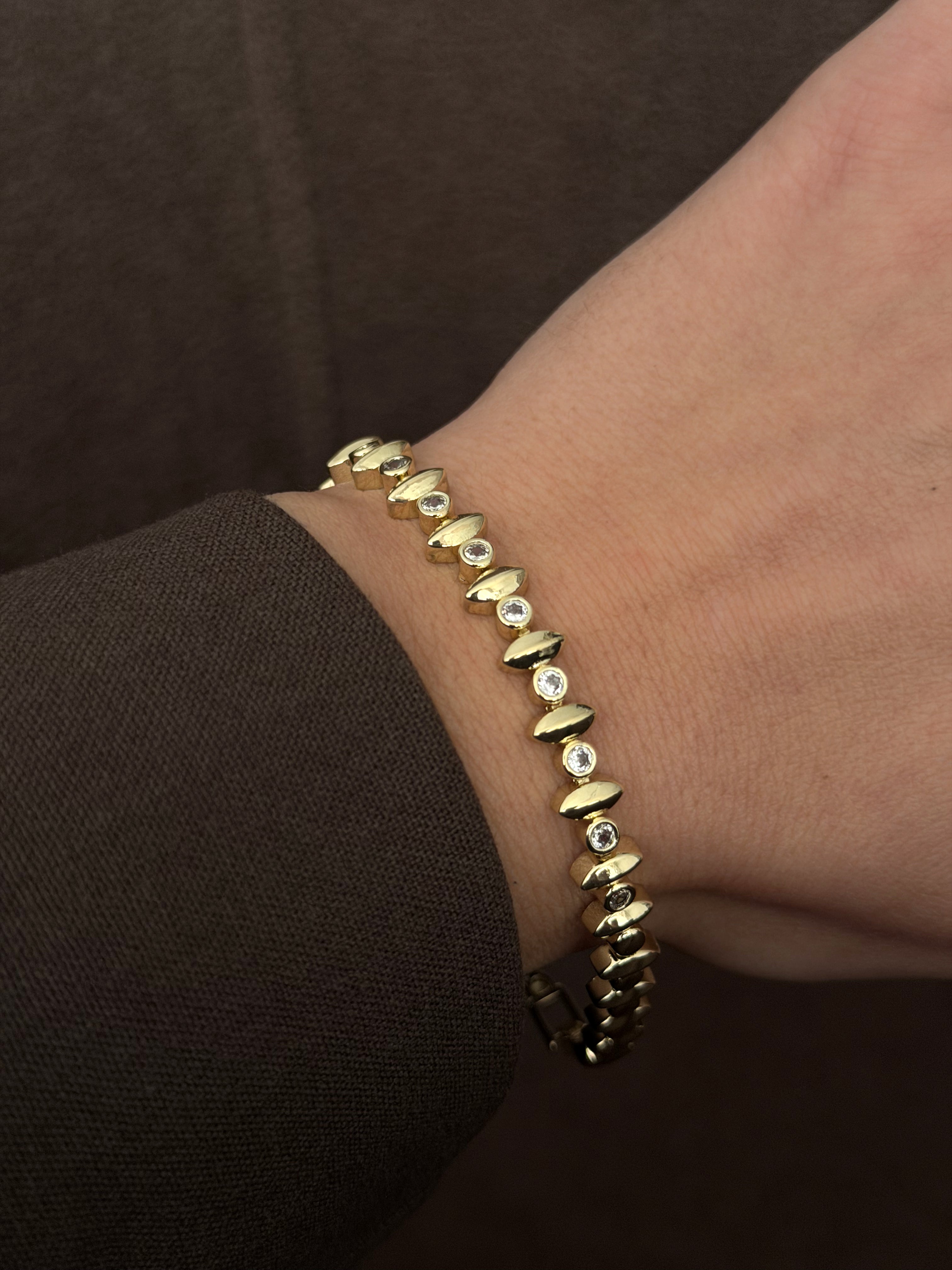 Gold Round Cut Cz Bezel Marquise Link Bracelet wholesale jewelry BRACELETS  Catwalk Jewellery Europe