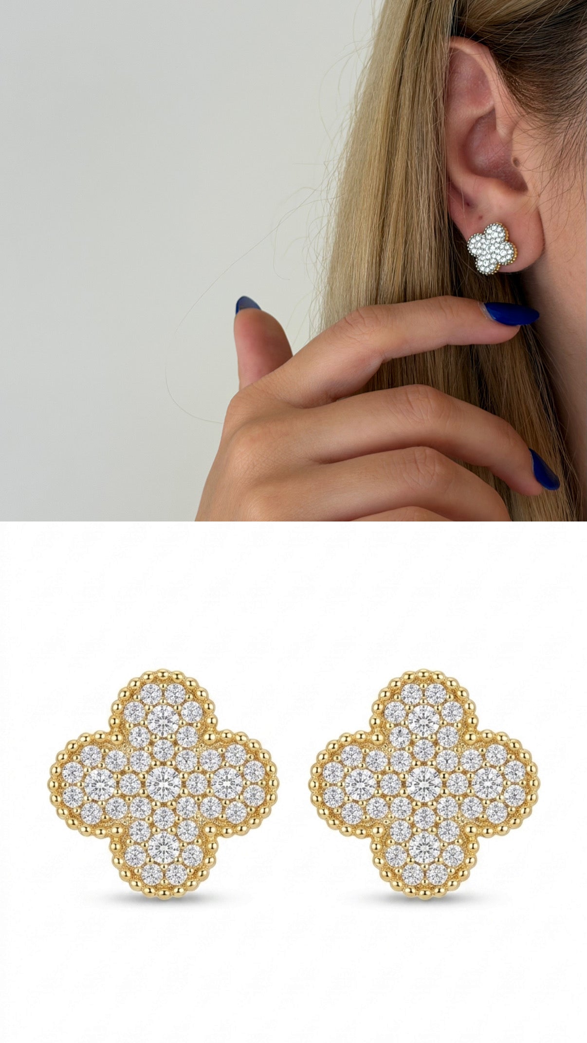 Gold Cz Pave Four Leaf Clover Stud Earrings wholesale jewelry VIP 14K EARRINGS  Catwalk Jewellery Europe