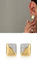 Two Tone Cz Pave Wavy Colorblock Square Stud Earrings wholesale jewelry VIP 14K EARRINGS  Catwalk Jewellery Europe