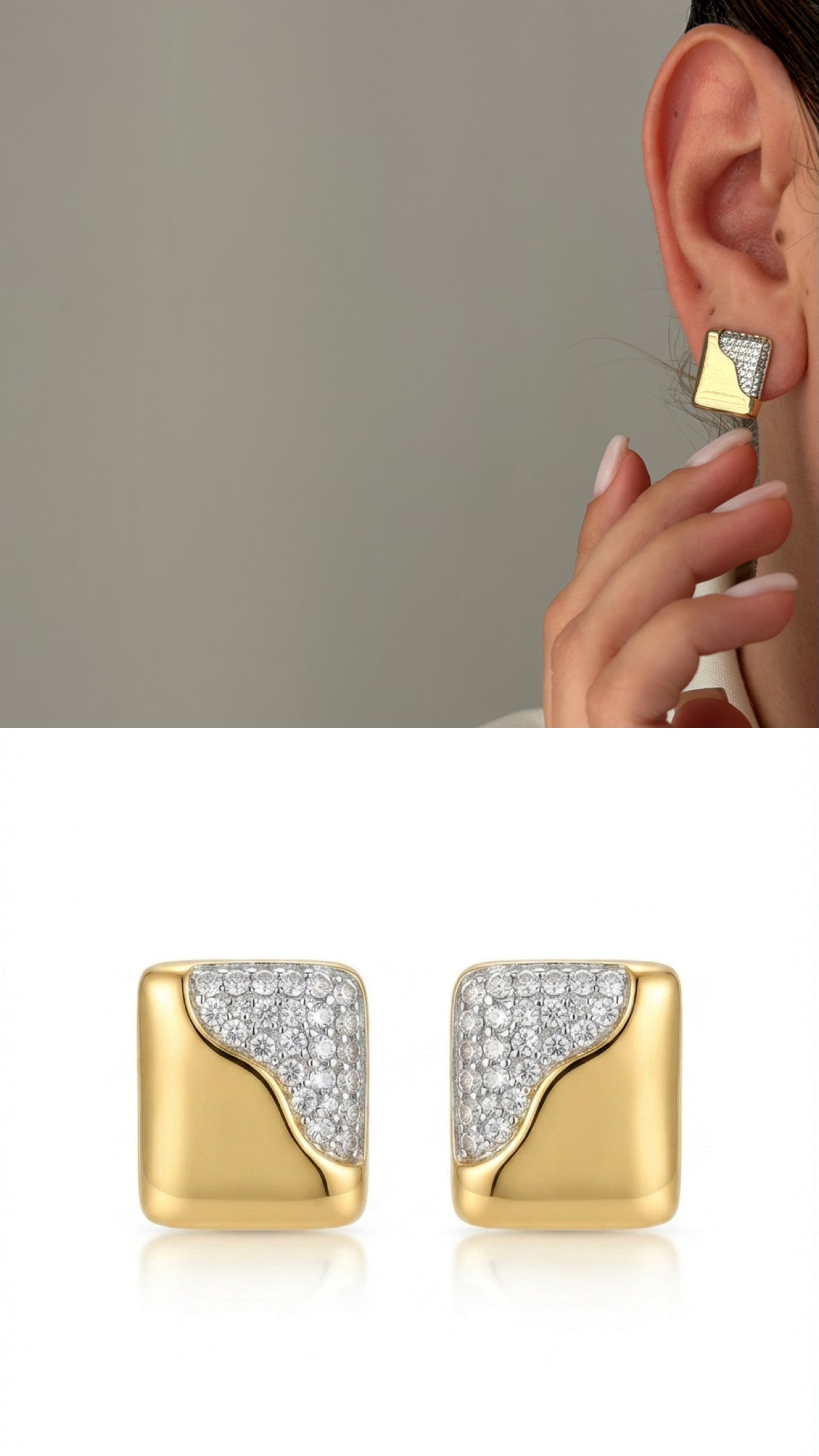 Two Tone Cz Pave Wavy Colorblock Square Stud Earrings wholesale jewelry VIP 14K EARRINGS  Catwalk Jewellery Europe
