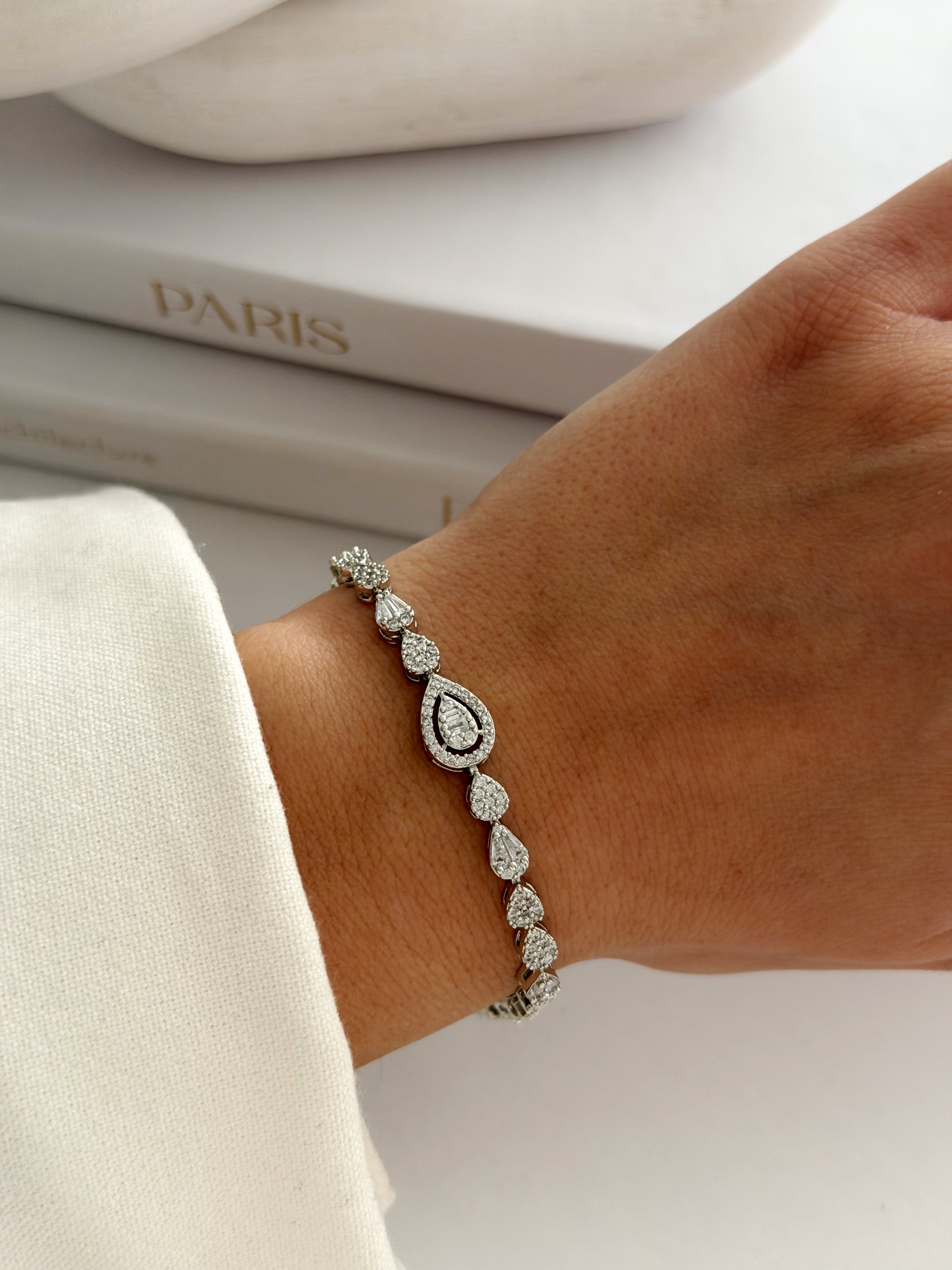 Silver Pear Cut Cz Halo Graduated Link Bracelet wholesale jewelry BRACELETS  Catwalk Jewellery Europe