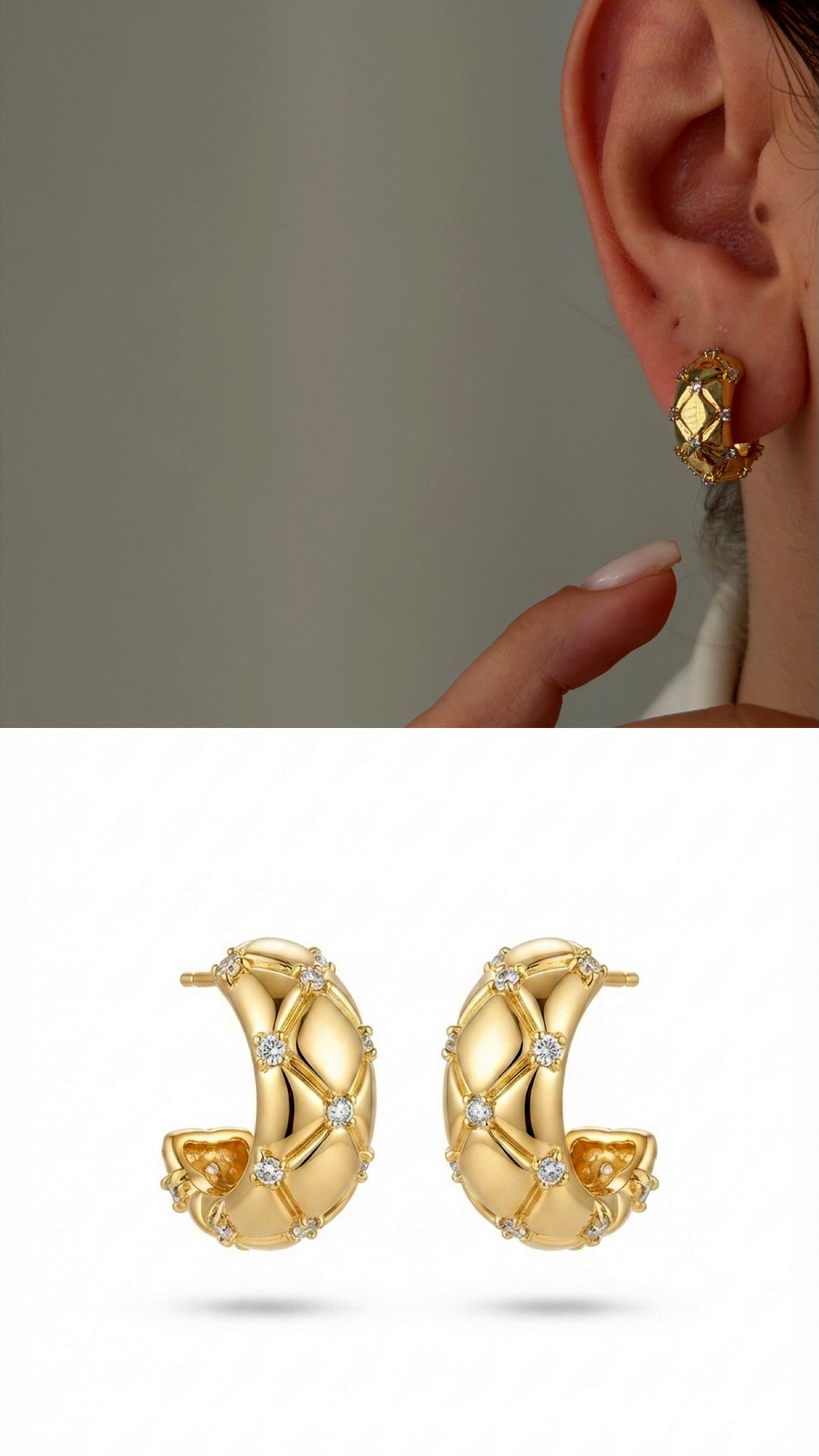 Gold Cz Accent Quilted Texture C Hoop Stud Earrings wholesale jewelry VIP 14K EARRINGS  Catwalk Jewellery Europe