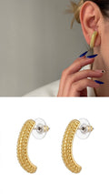Gold Cz Pave Textured Beaded C Hoop Stud Earrings wholesale jewelry VIP 14K EARRINGS  Catwalk Jewellery Europe