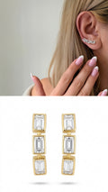 Gold Emerald Cut Cz Triple Stone Ear Climber Earrings wholesale jewelry VIP 14K EARRINGS  Catwalk Jewellery Europe