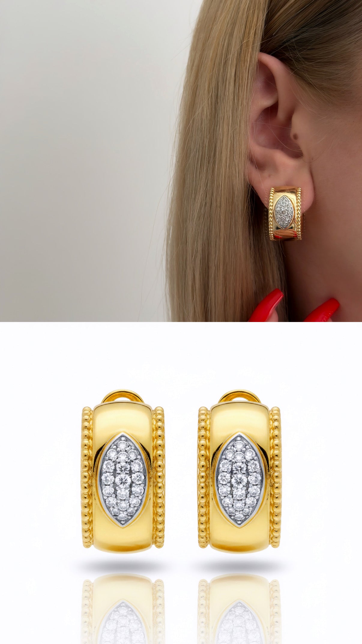 Gold Wide Chunky Revival Hoops Marquise Cz Pave Center Late Summer Statement Earrings wholesale jewelry VIP 14K EARRINGS  Catwalk Jewellery Europe