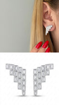 Silver Emerald Cut Cz Geometric Staircase Ear Climber Earrings wholesale jewelry VIP 14K EARRINGS  Catwalk Jewellery Europe