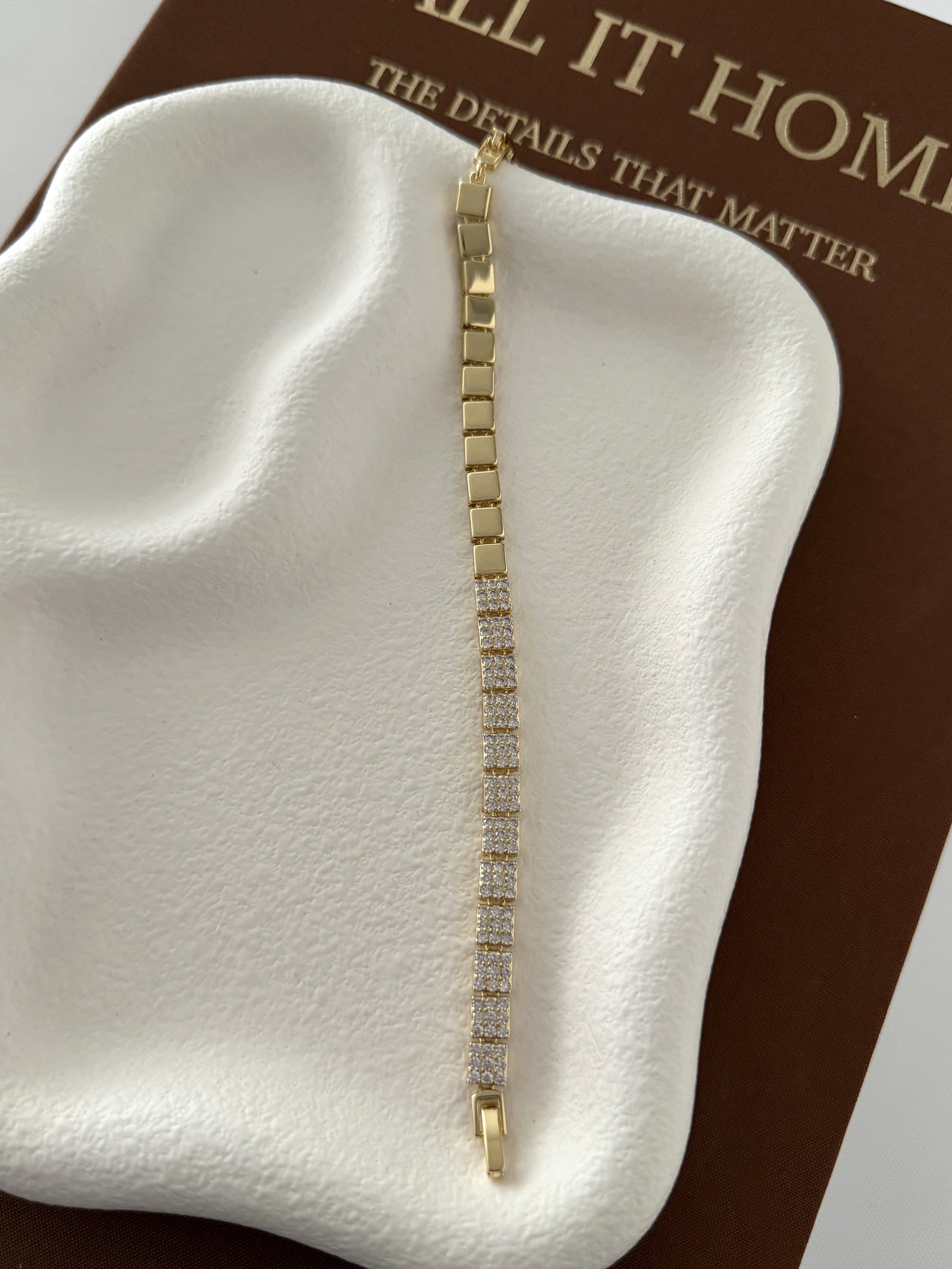 Gold Cz Pave Half And Half Square Tile Link Bracelet wholesale jewelry BRACELETS  Catwalk Jewellery Europe
