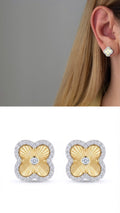 Two Tone Cz Pave Sunburst Clover Stud Earrings wholesale jewelry VIP 14K EARRINGS  Catwalk Jewellery Europe