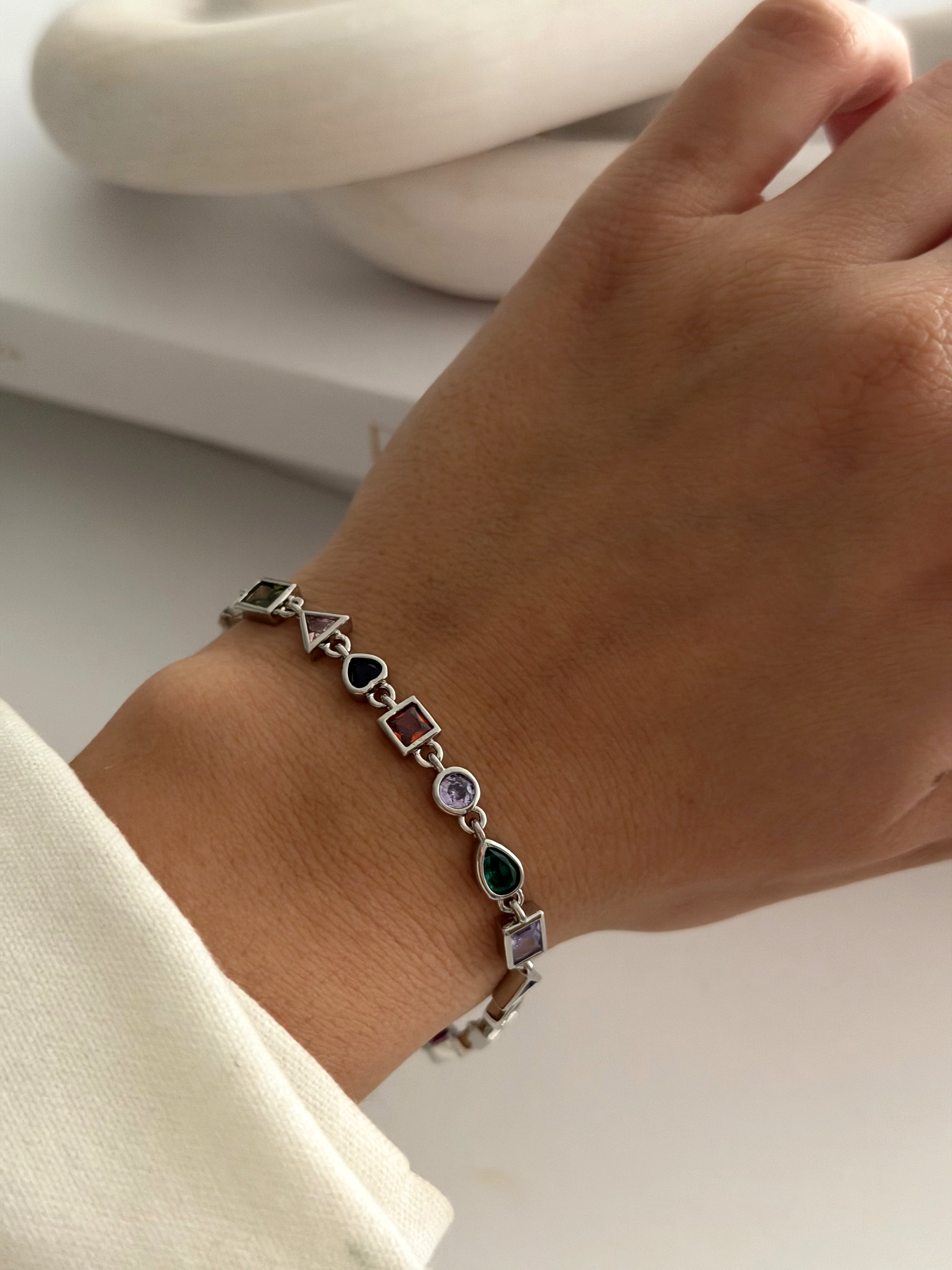 Silver Multi Color Mixed Geometric Cut Cz Station Bracelet wholesale jewelry BRACELETS  Catwalk Jewellery Europe