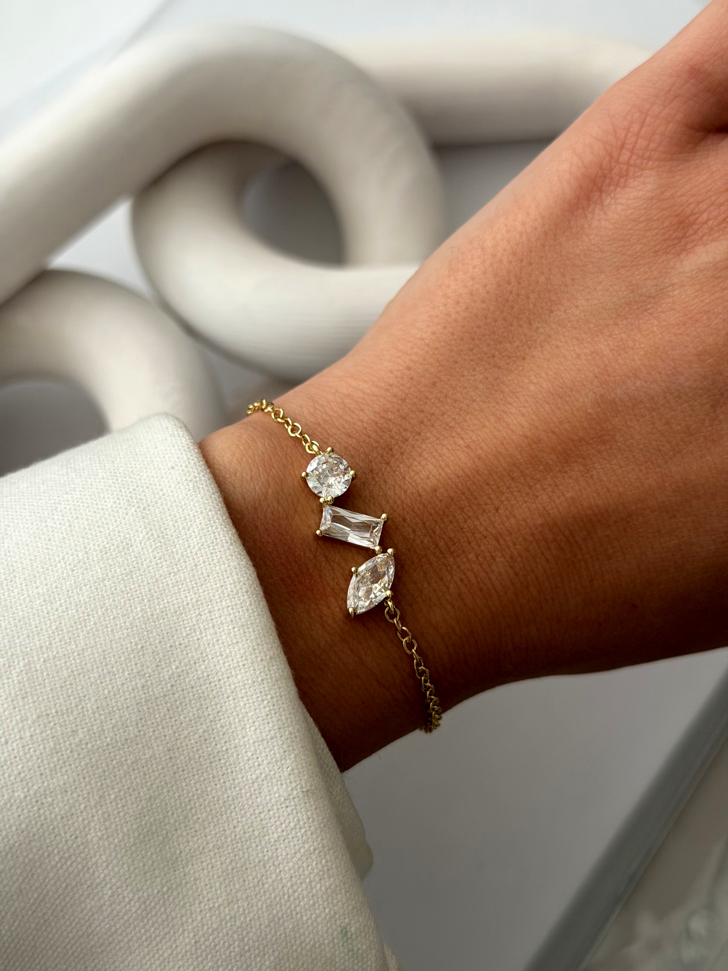 Gold Mixed Cut Cz Cluster Station Chain Bracelet wholesale jewelry BRACELETS  Catwalk Jewellery Europe